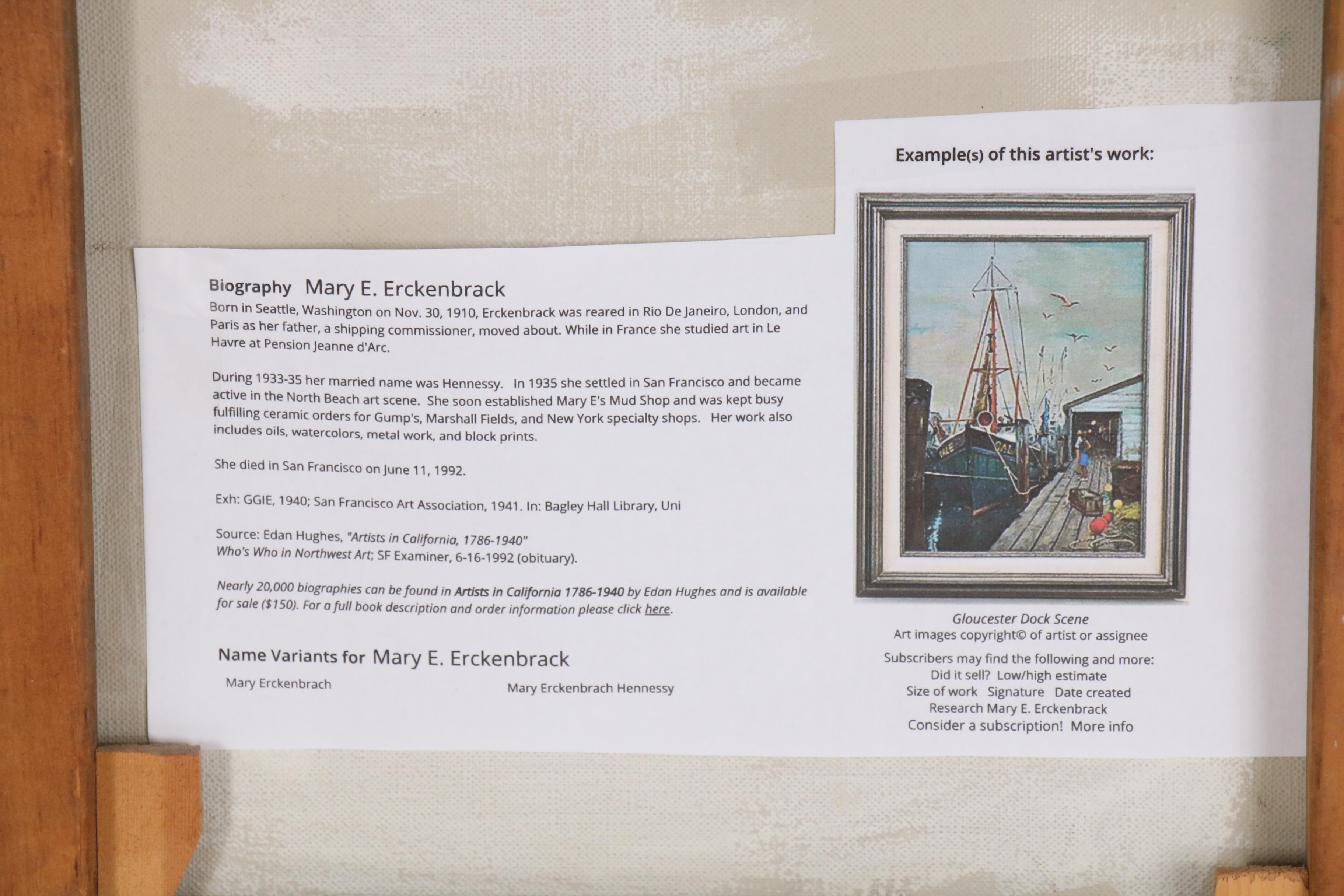 Mary E. Erckenbrack Oil Painting "Gloucester Dock Scene"