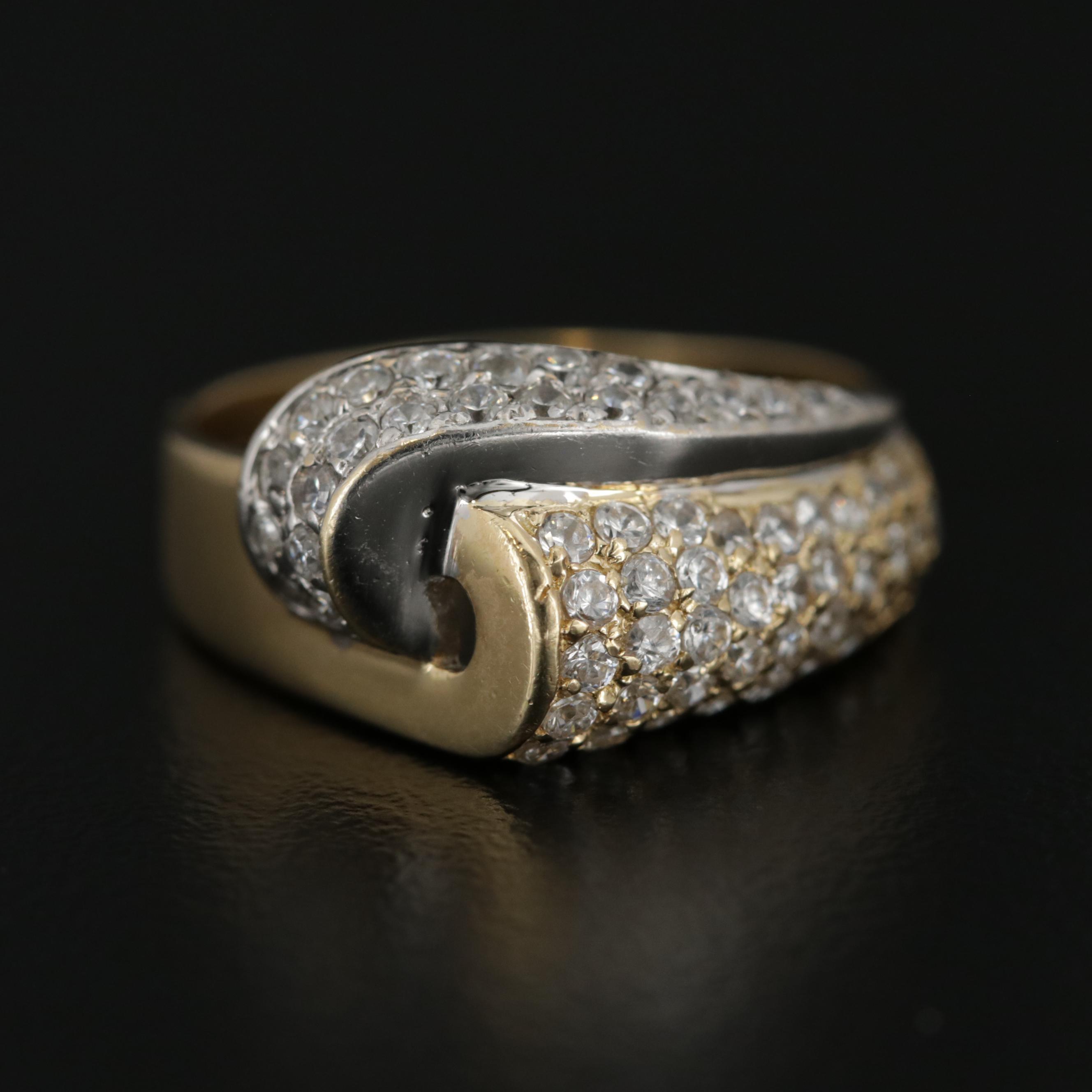 14K Yellow and White Gold Cubic Zirconia Pave Ring