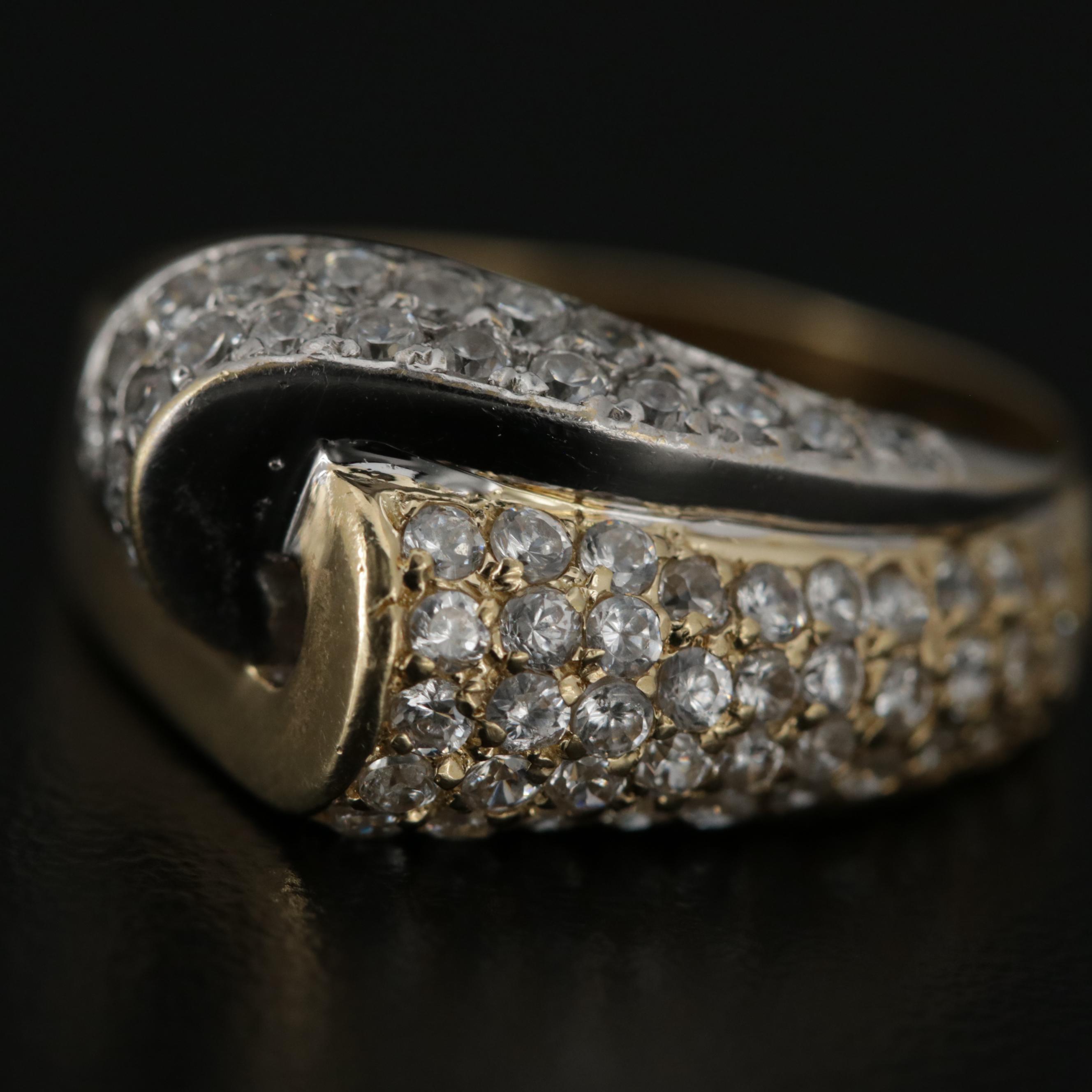 14K Yellow and White Gold Cubic Zirconia Pave Ring