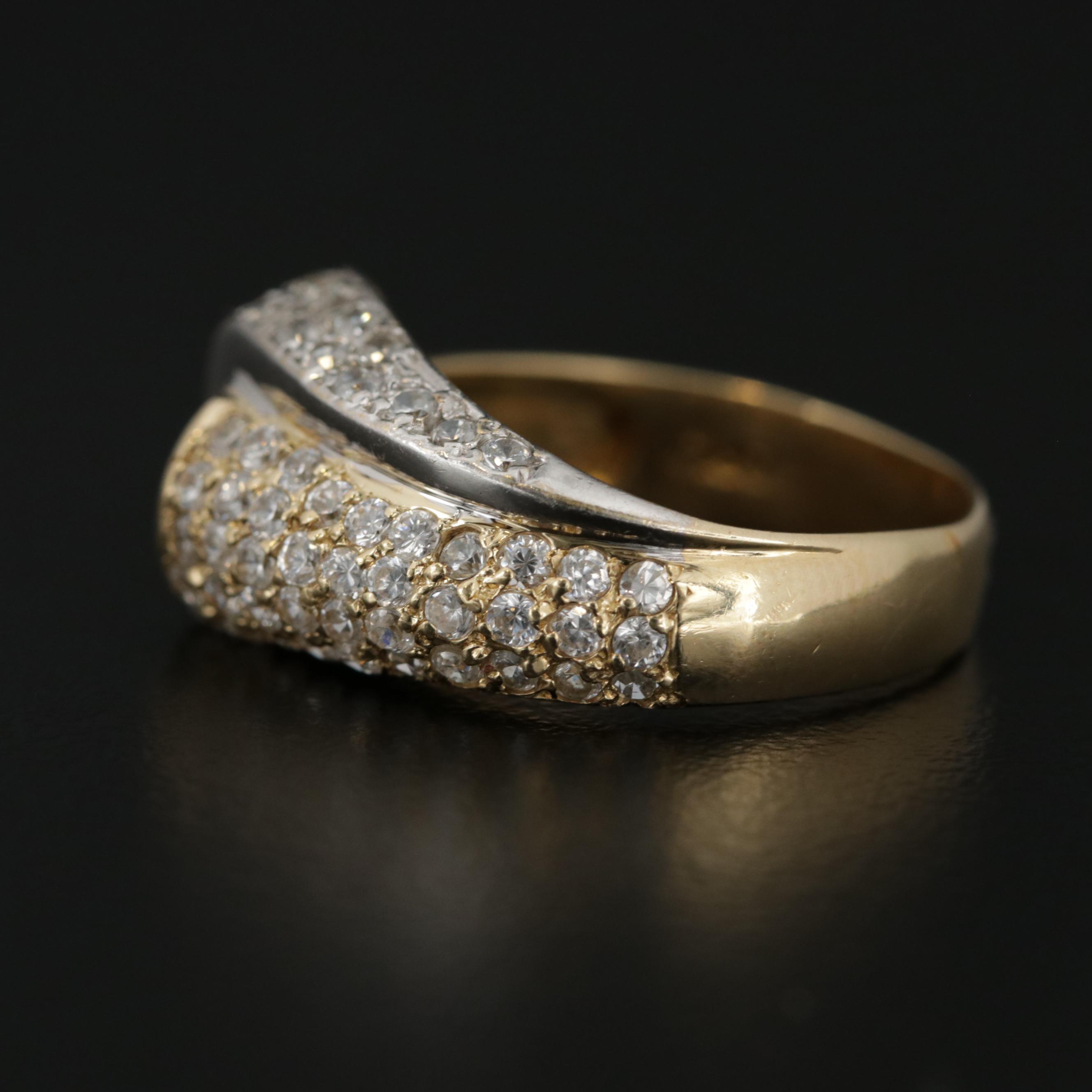 14K Yellow and White Gold Cubic Zirconia Pave Ring