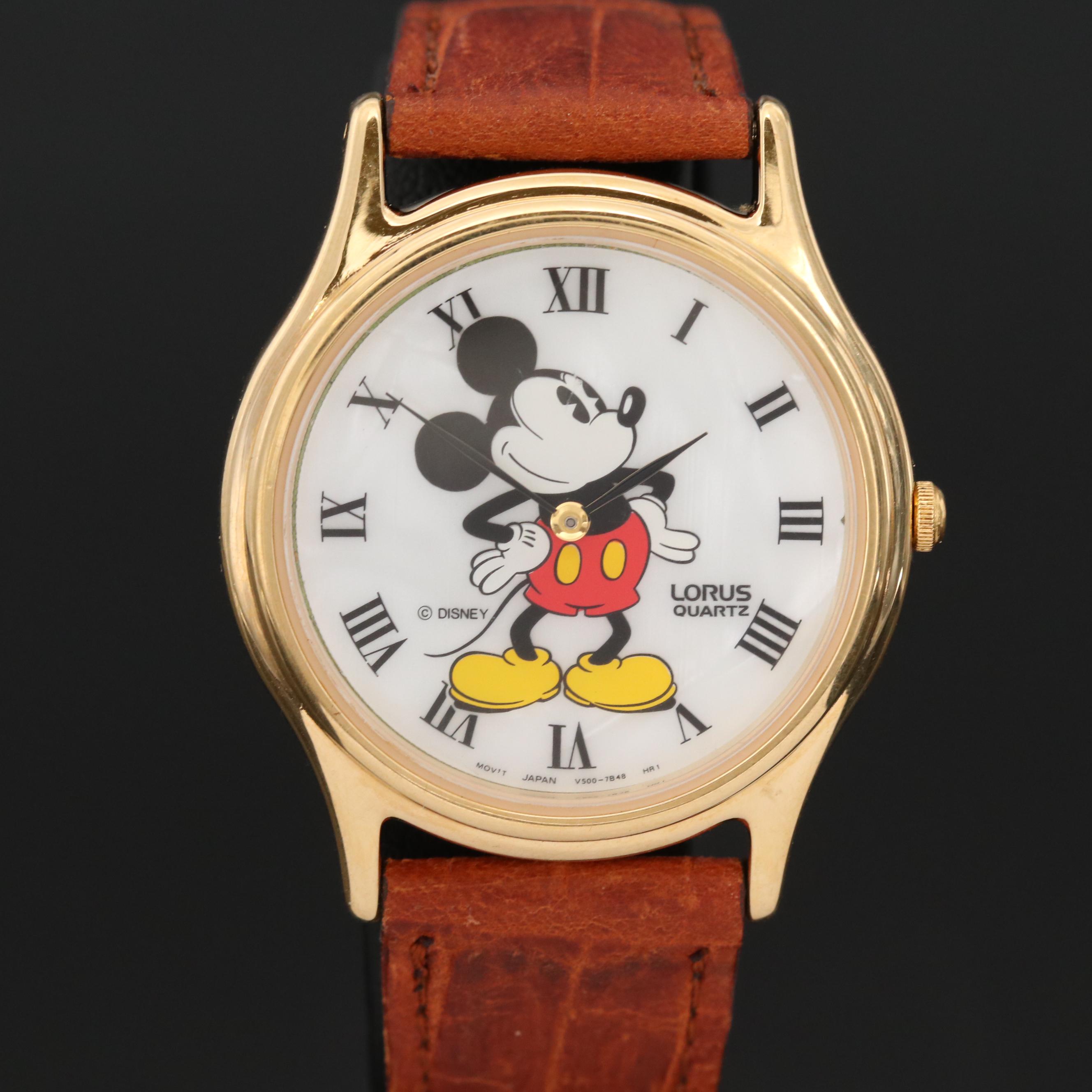 Lorus Mickey Mouse Gold Tone Watch with Mother of Pearl Dial