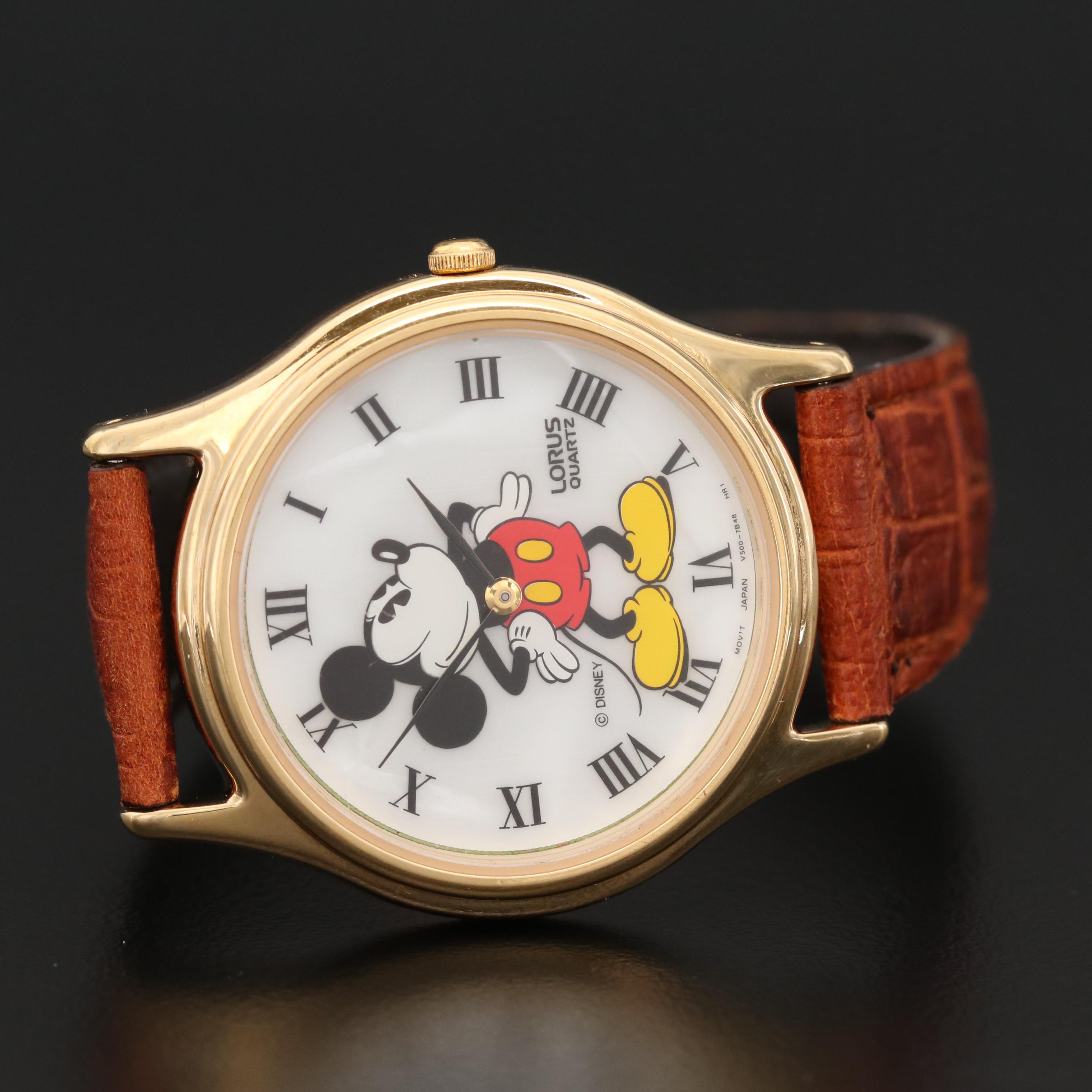Lorus Mickey Mouse Gold Tone Watch with Mother of Pearl Dial