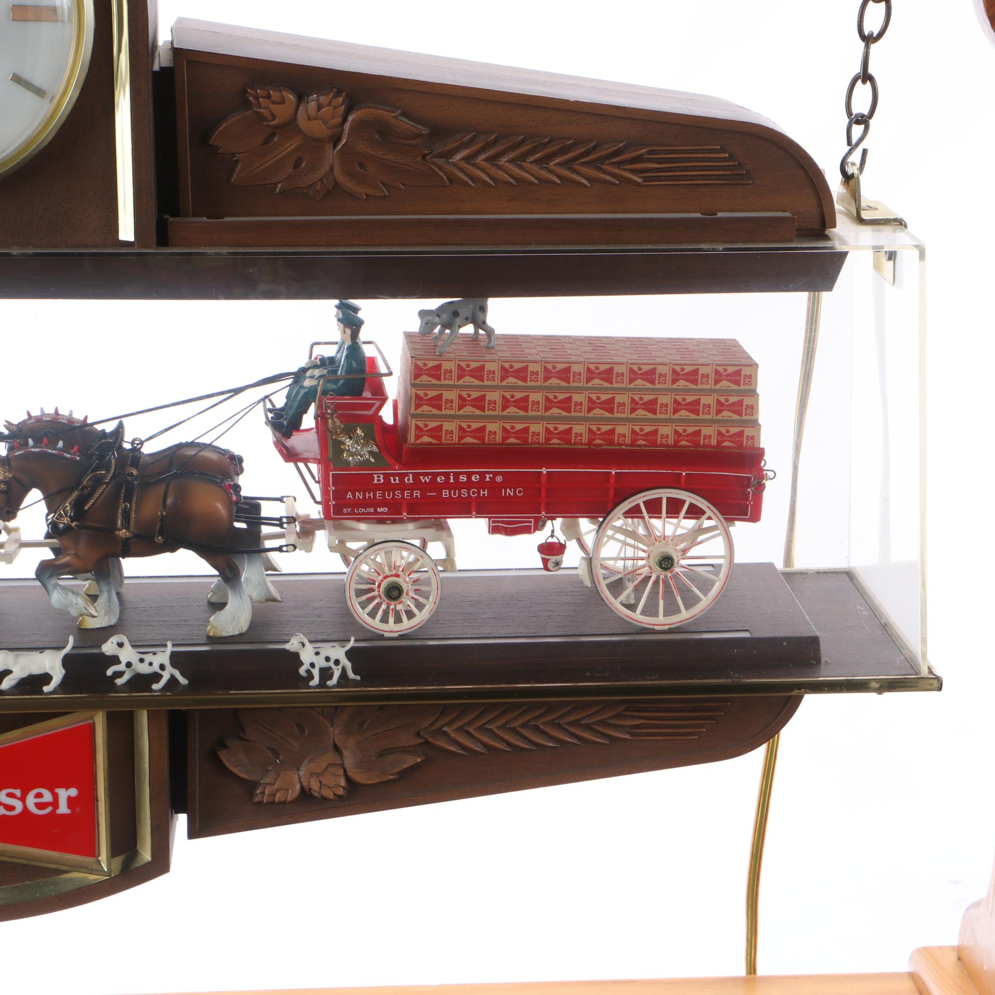 Budweiser Clydesdale Hanging Light-Up Sign With Clock And Budweiser Mug Display