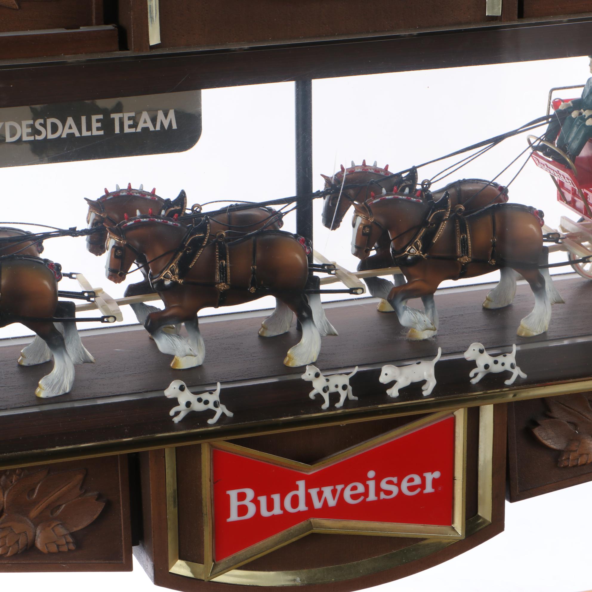 Budweiser Clydesdale Hanging Light-Up Sign With Clock And Budweiser Mug Display