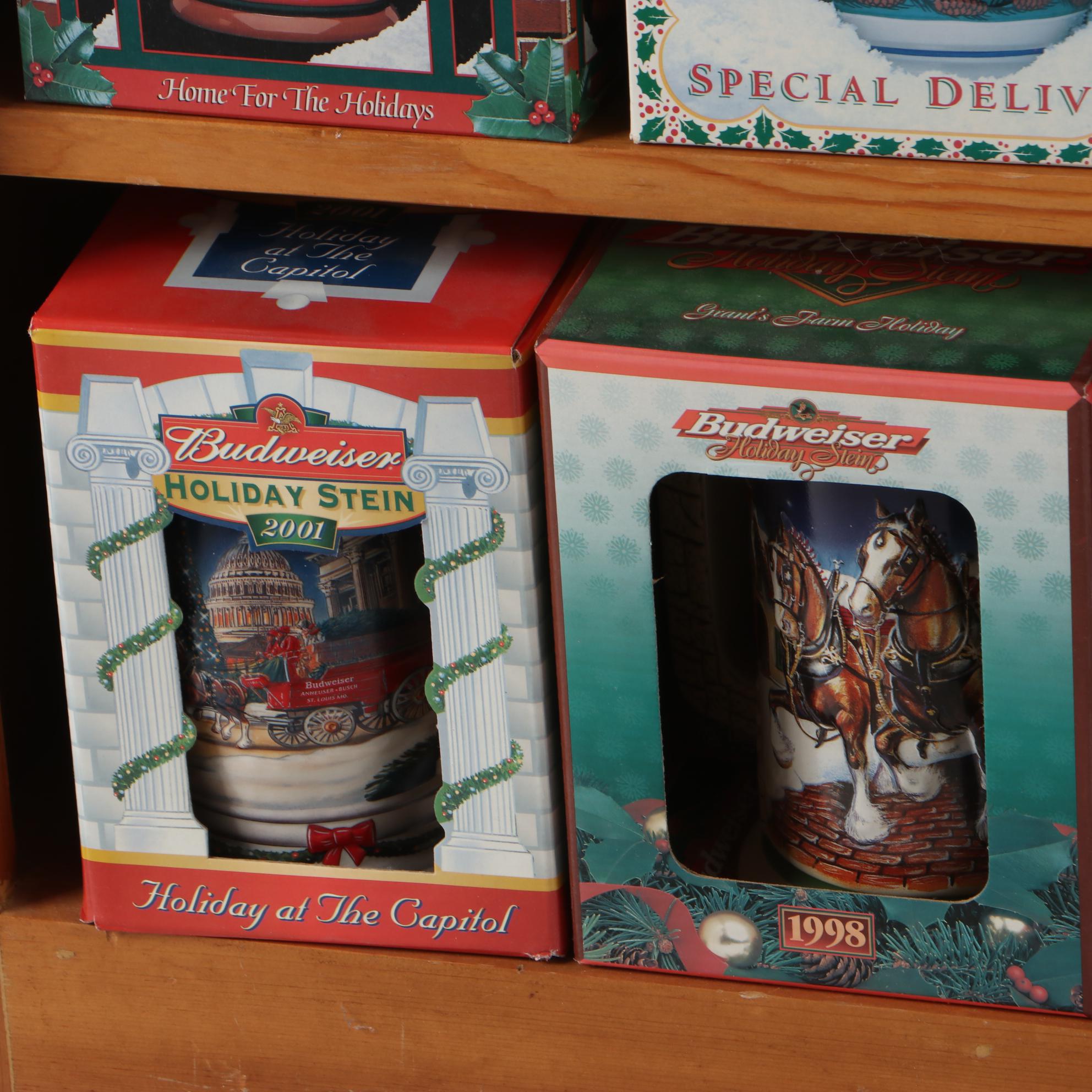 Budweiser Clydesdale Hanging Light-Up Sign With Clock And Budweiser Mug Display