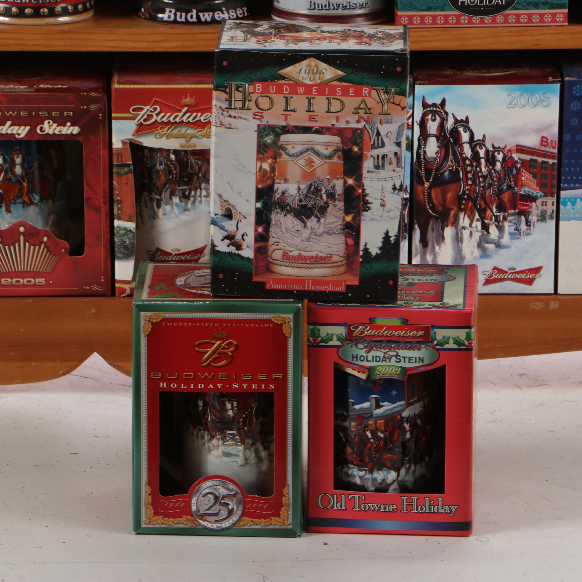 Budweiser Clydesdale Hanging Light-Up Sign With Clock And Budweiser Mug Display