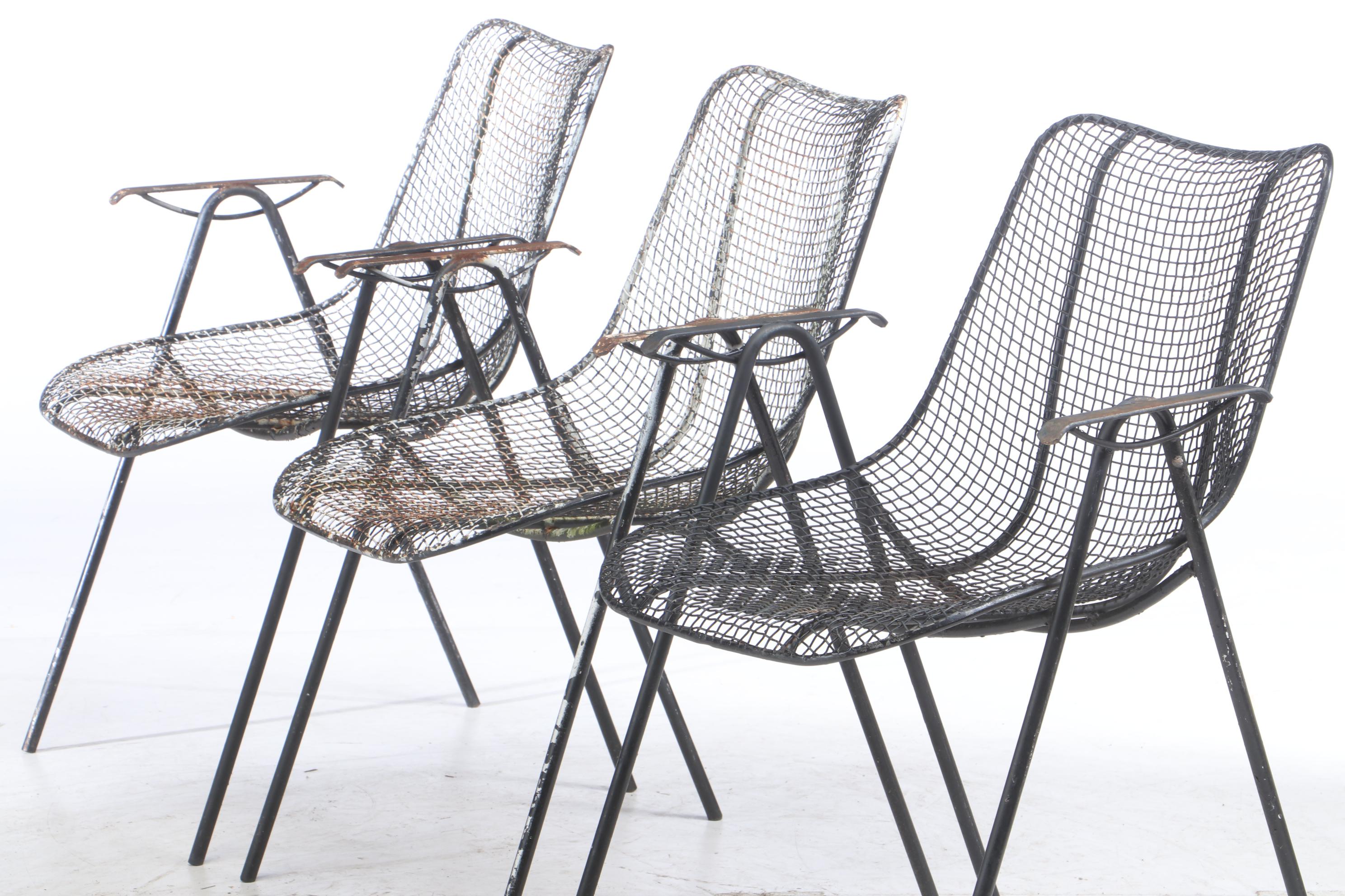 Four Russell Woodard Mid Century Modern Wire Patio Chairs