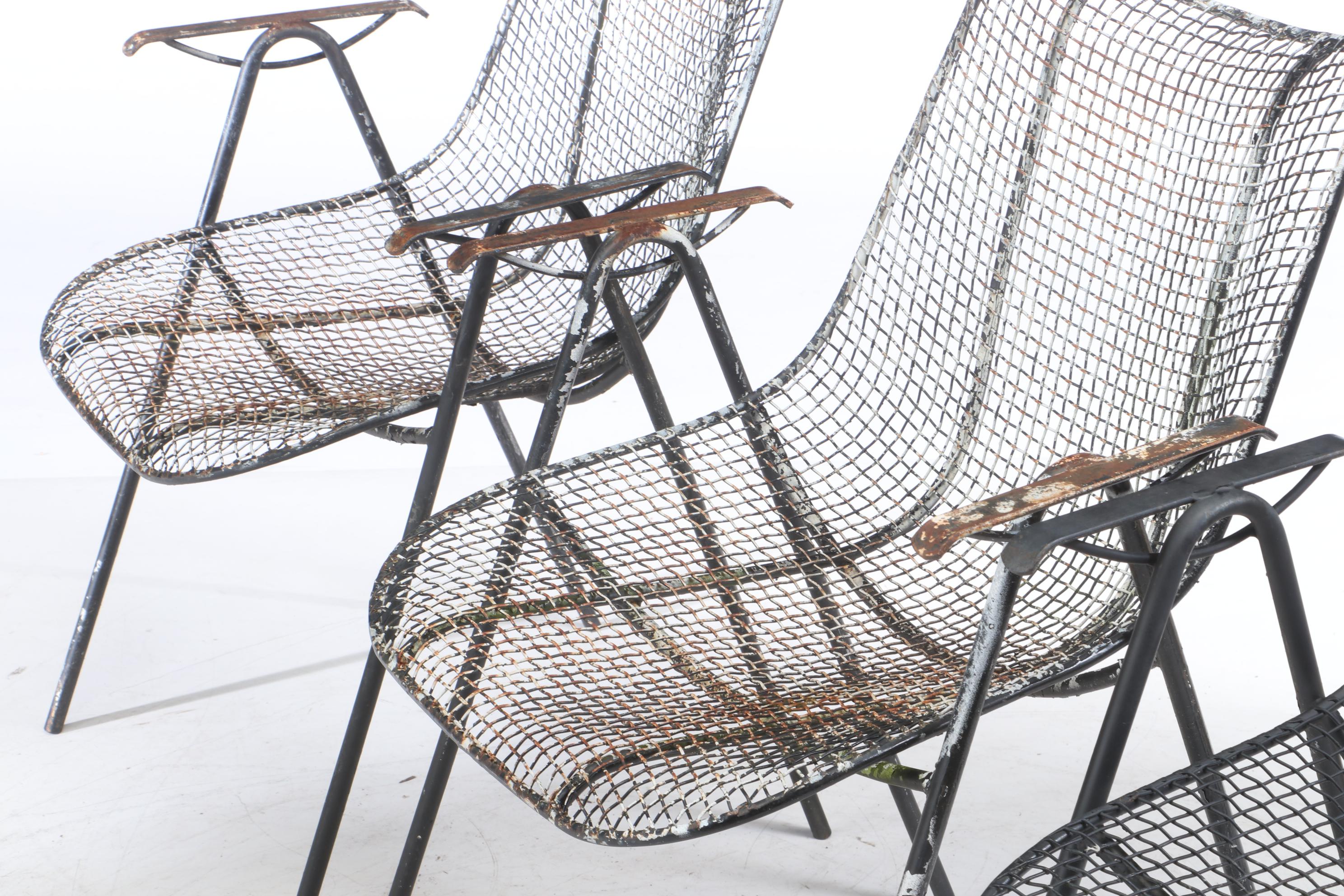 Four Russell Woodard Mid Century Modern Wire Patio Chairs