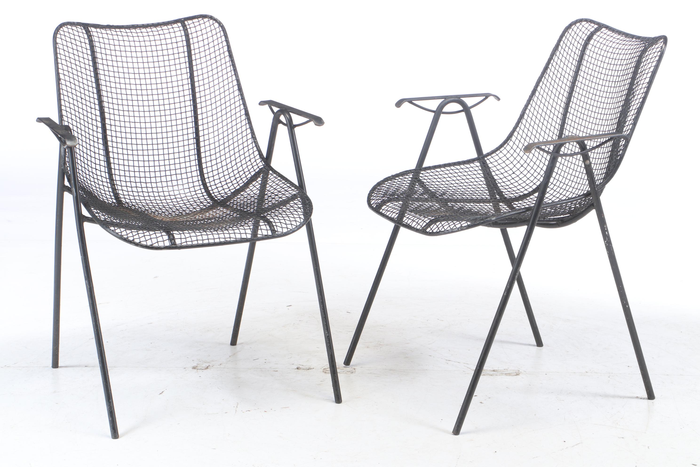 Four Russell Woodard Mid Century Modern Wire Patio Chairs
