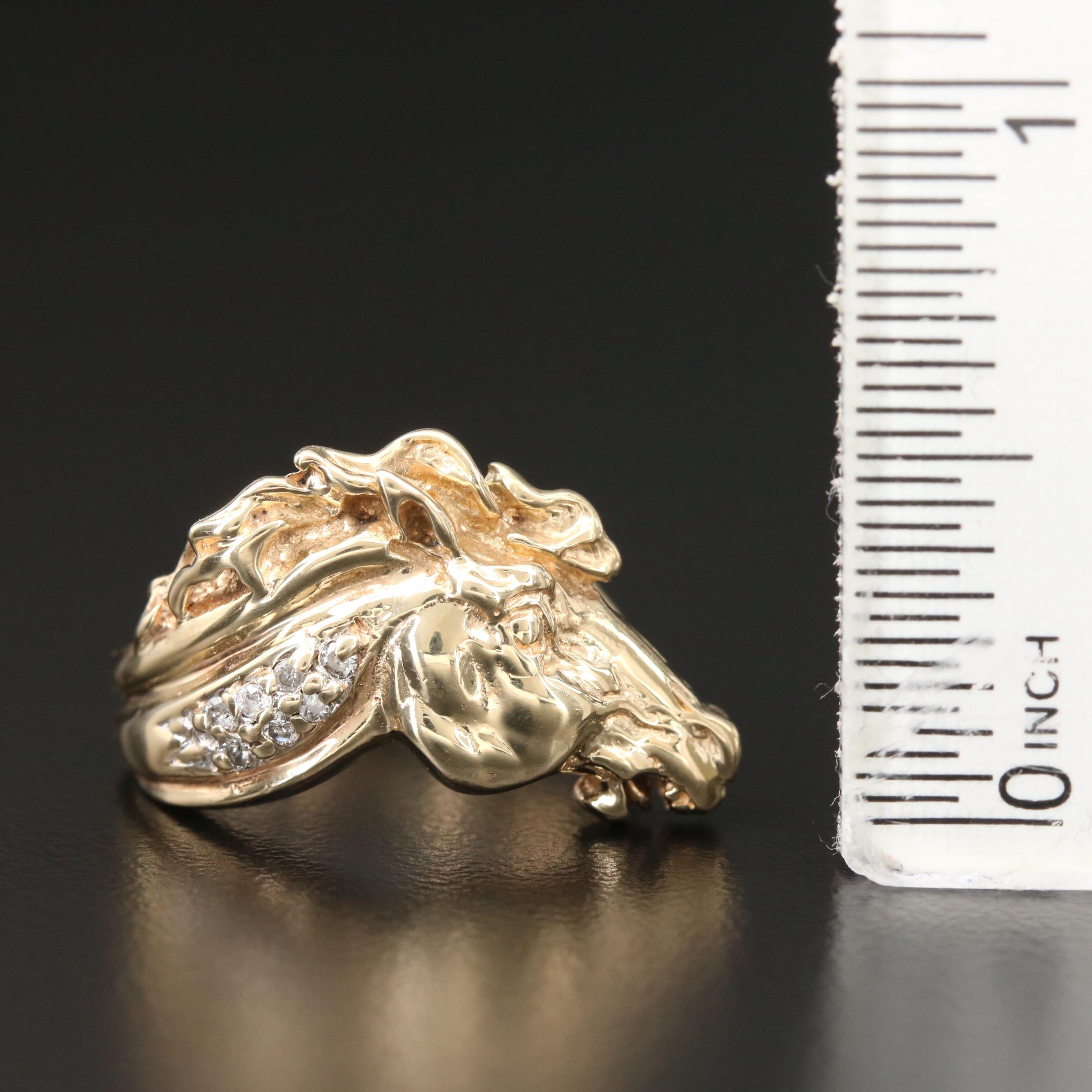 10K Yellow Gold Diamond Horse Motif Ring