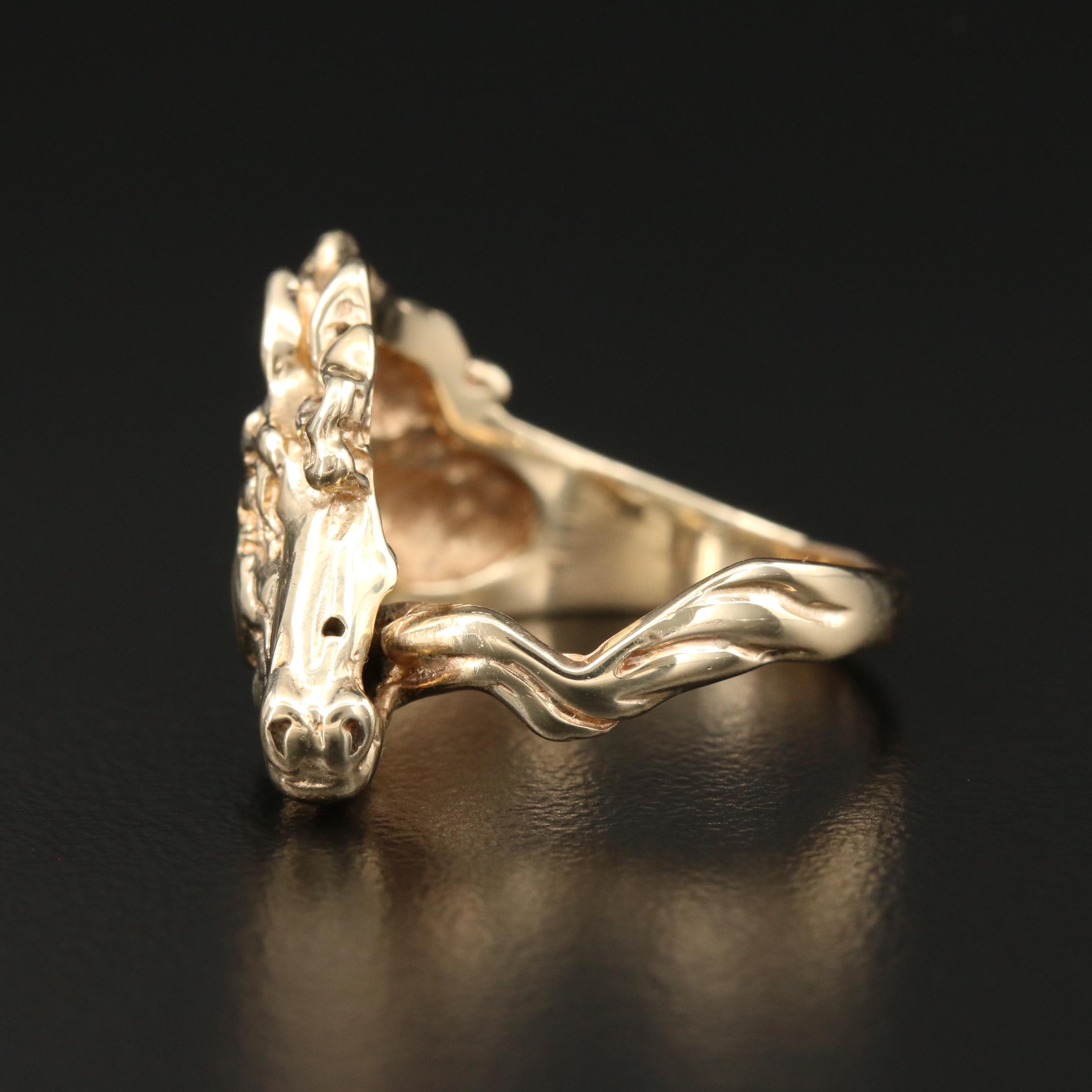 10K Yellow Gold Diamond Horse Motif Ring