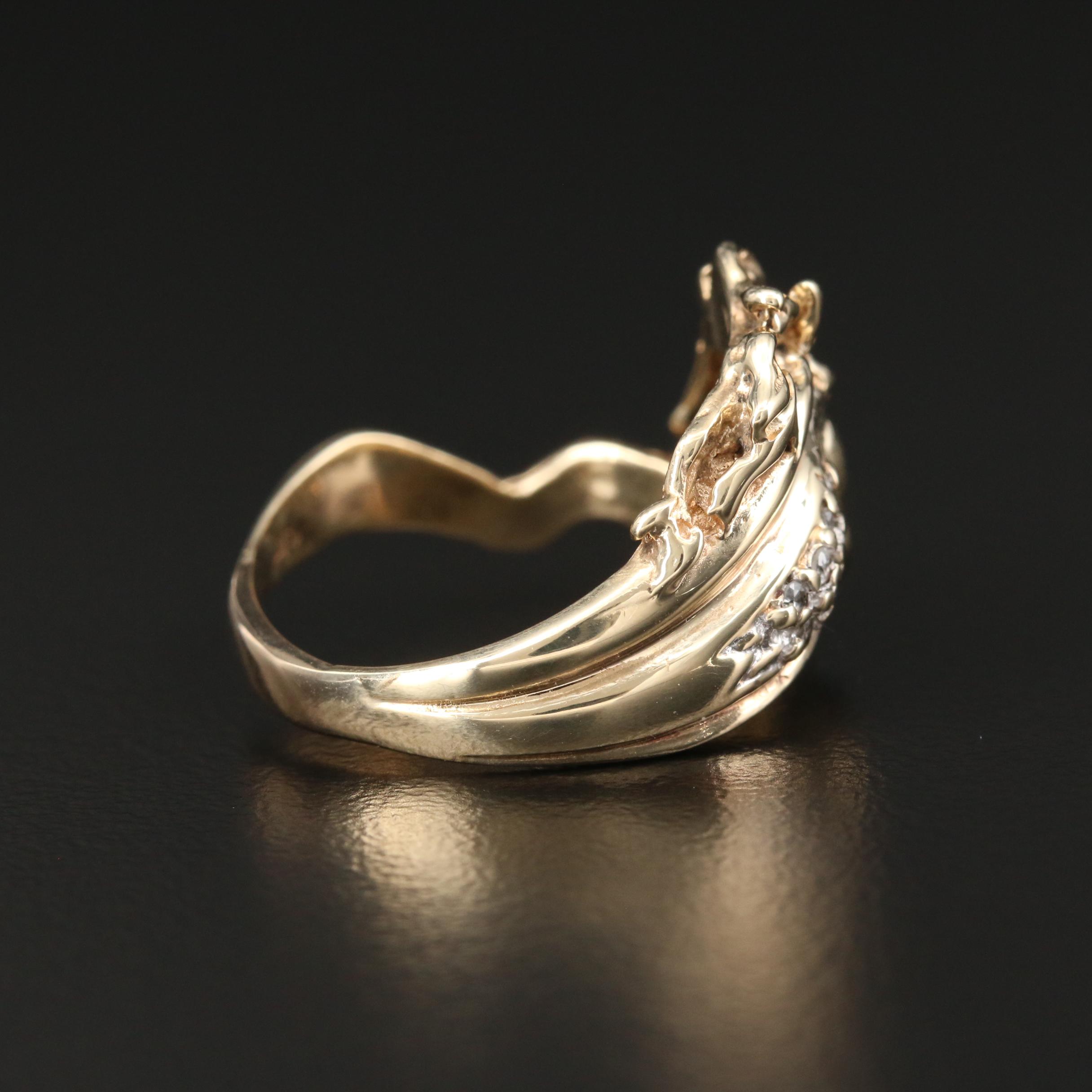 10K Yellow Gold Diamond Horse Motif Ring