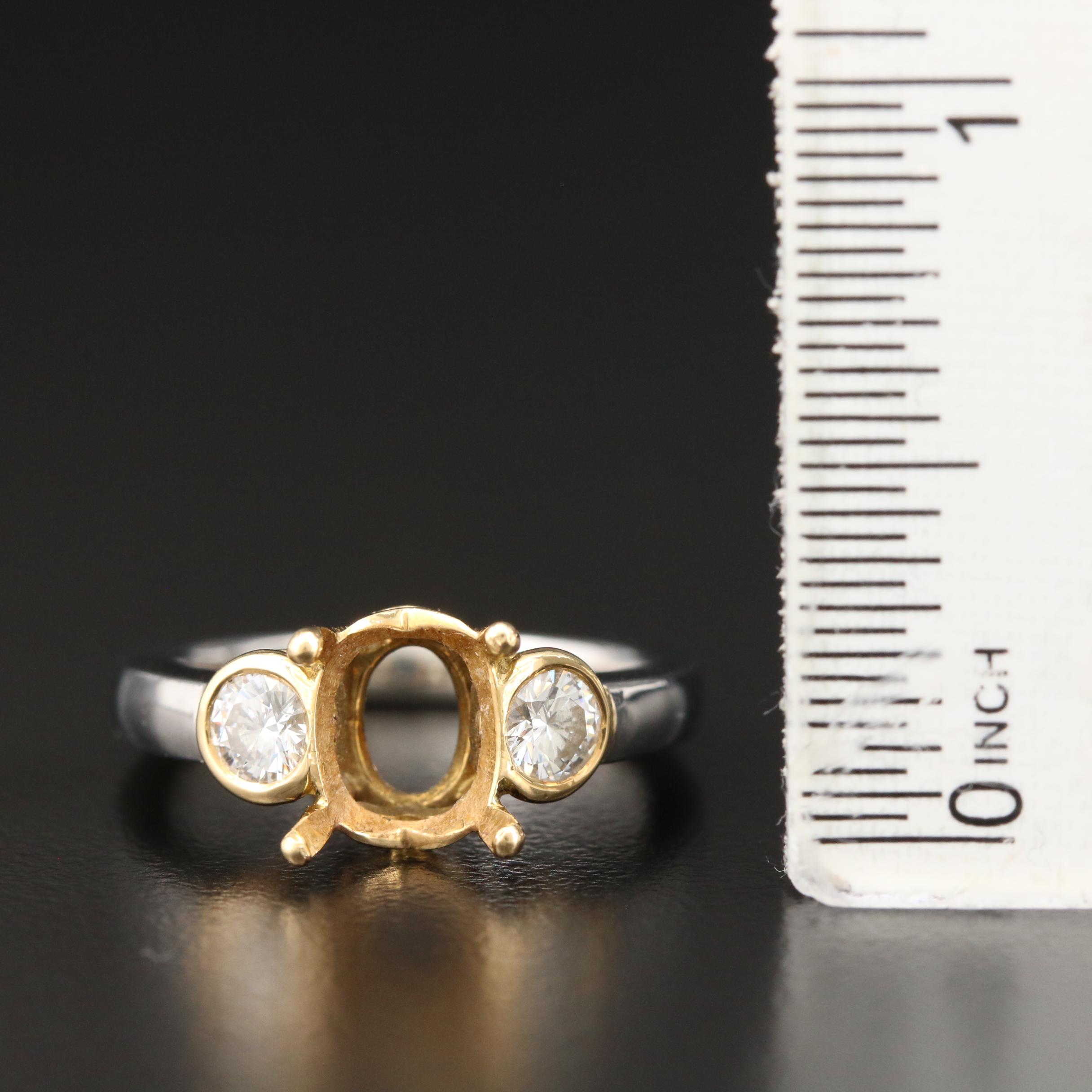 Platinum Diamond Semi-Mount Ring with 18K Yellow Gold Heads