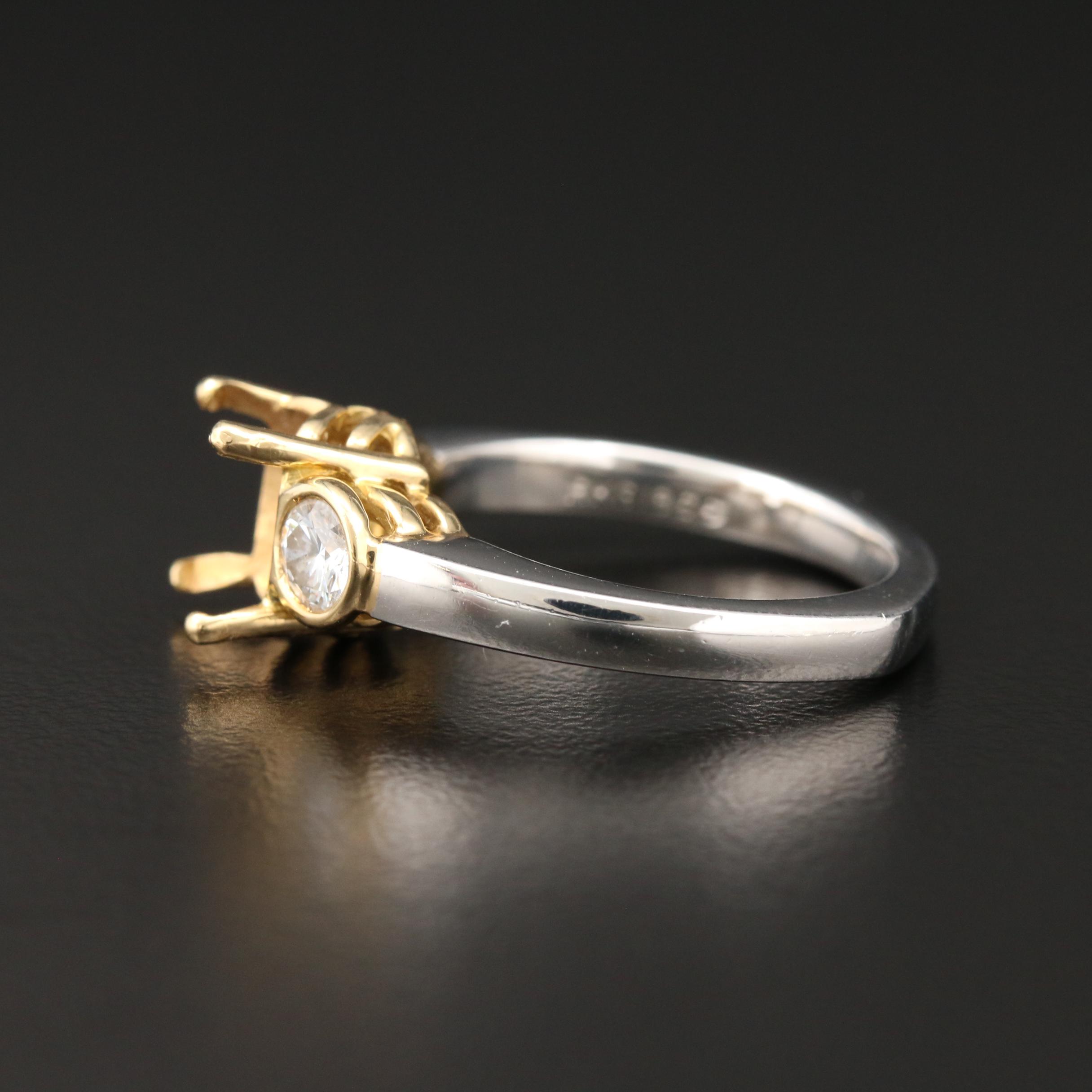 Platinum Diamond Semi-Mount Ring with 18K Yellow Gold Heads