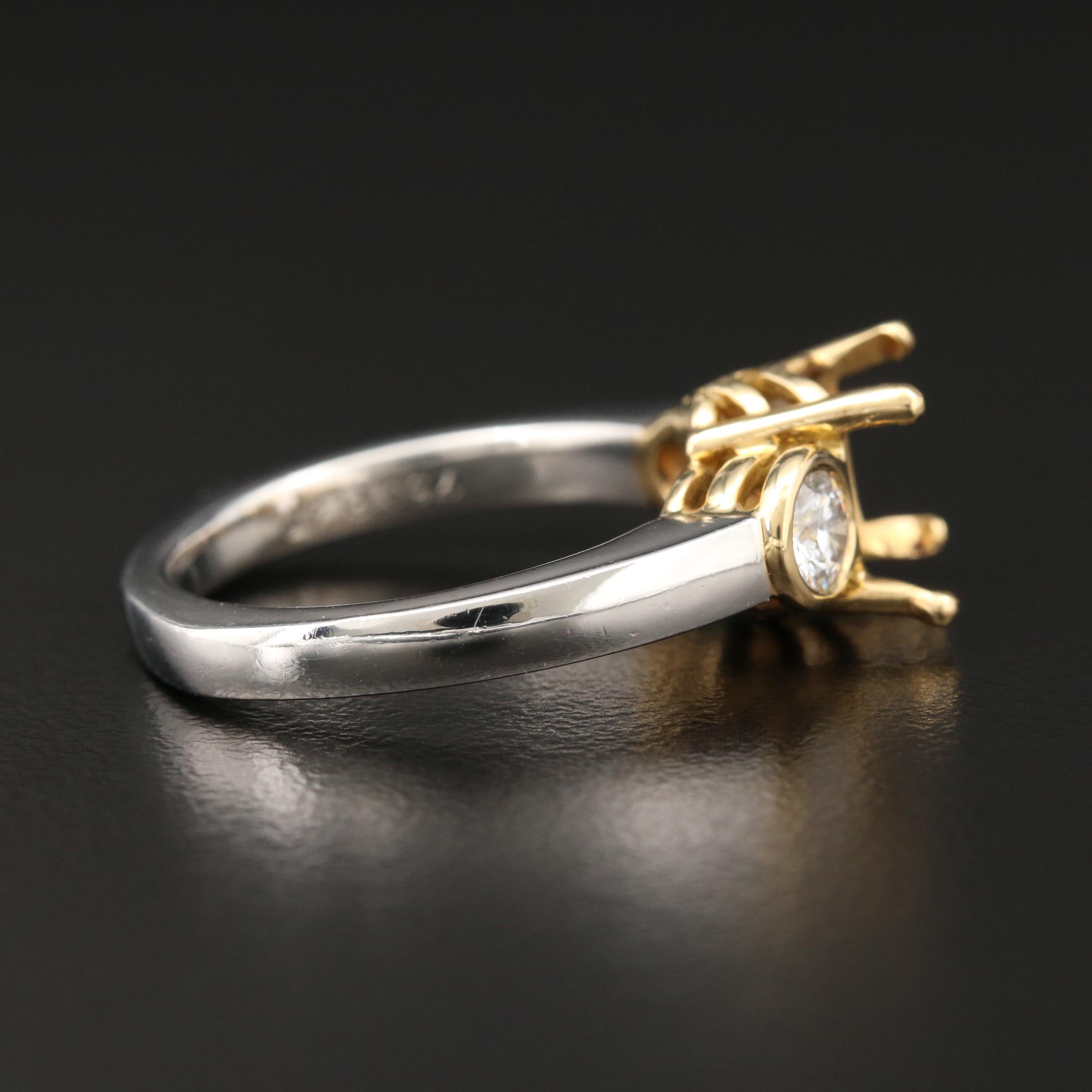 Platinum Diamond Semi-Mount Ring with 18K Yellow Gold Heads