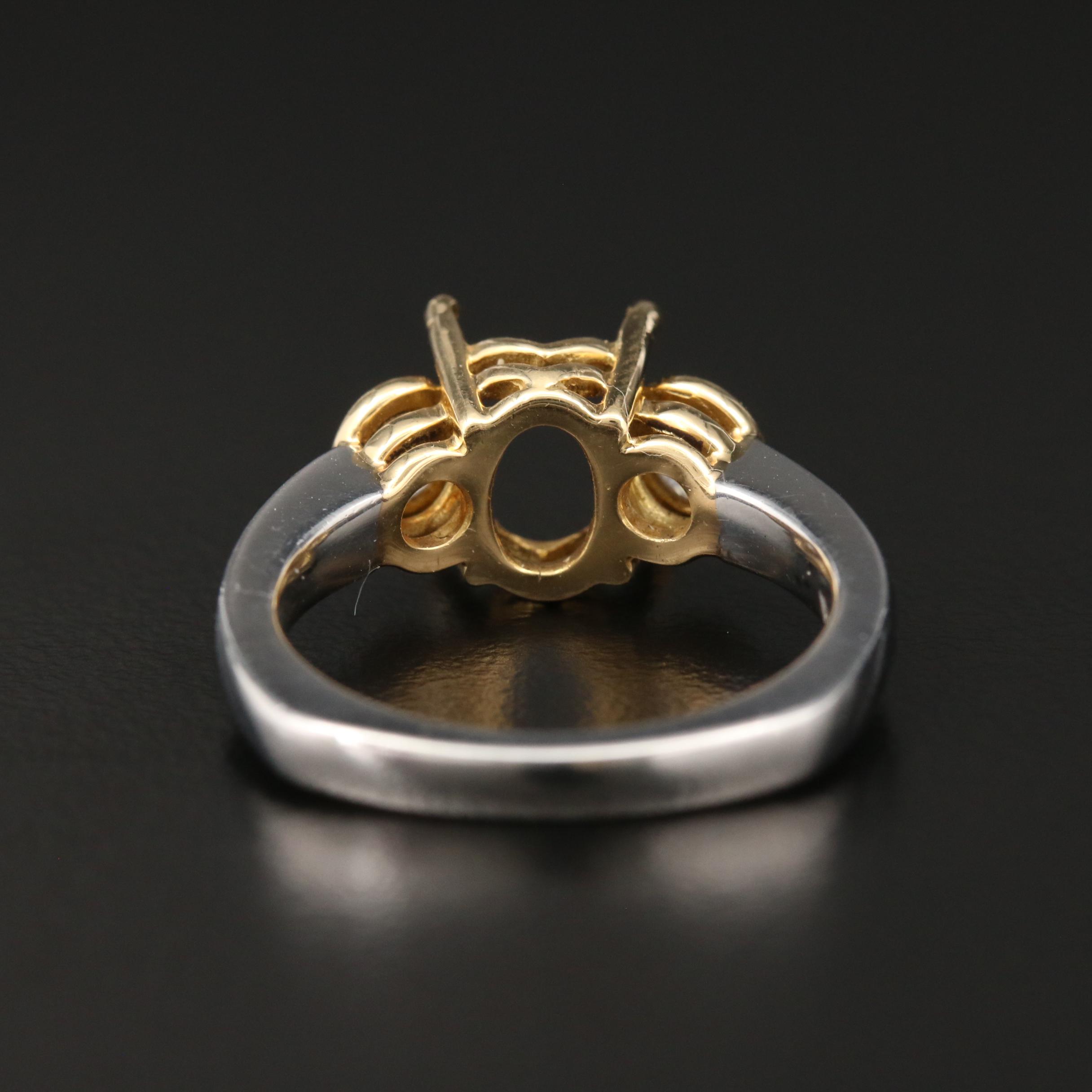 Platinum Diamond Semi-Mount Ring with 18K Yellow Gold Heads