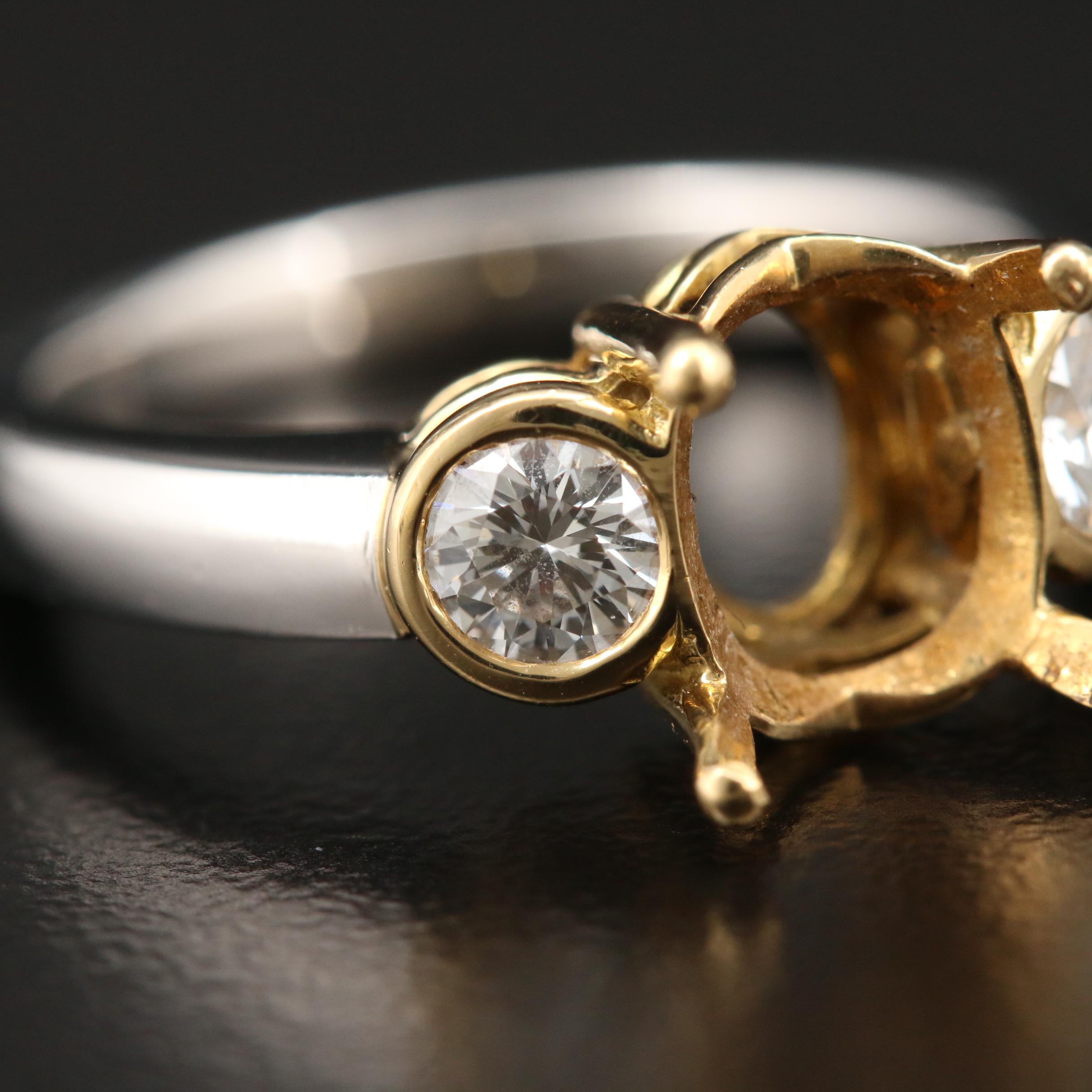 Platinum Diamond Semi-Mount Ring with 18K Yellow Gold Heads