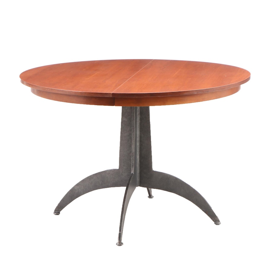 Spider Leg Metal Base Cherry Finish Dining Table with Leaf, Contemporary