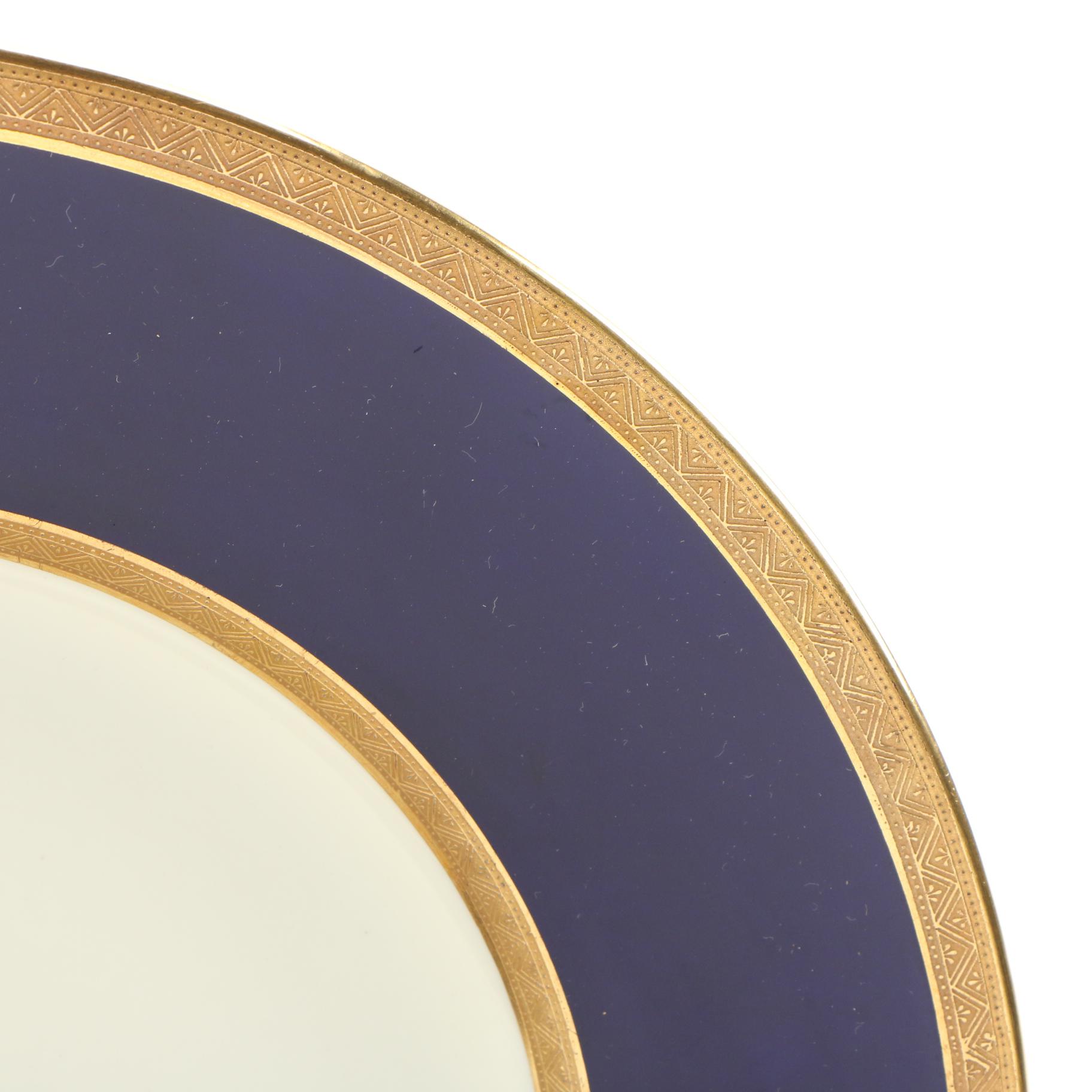 Royal Doulton for Ovington Bros. Co. Cobalt and Gilt Porcelain Dinner Plates