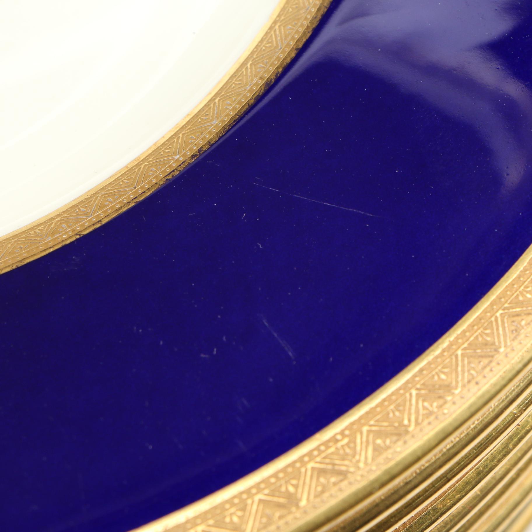 Royal Doulton for Ovington Bros. Co. Cobalt and Gilt Porcelain Dinner Plates