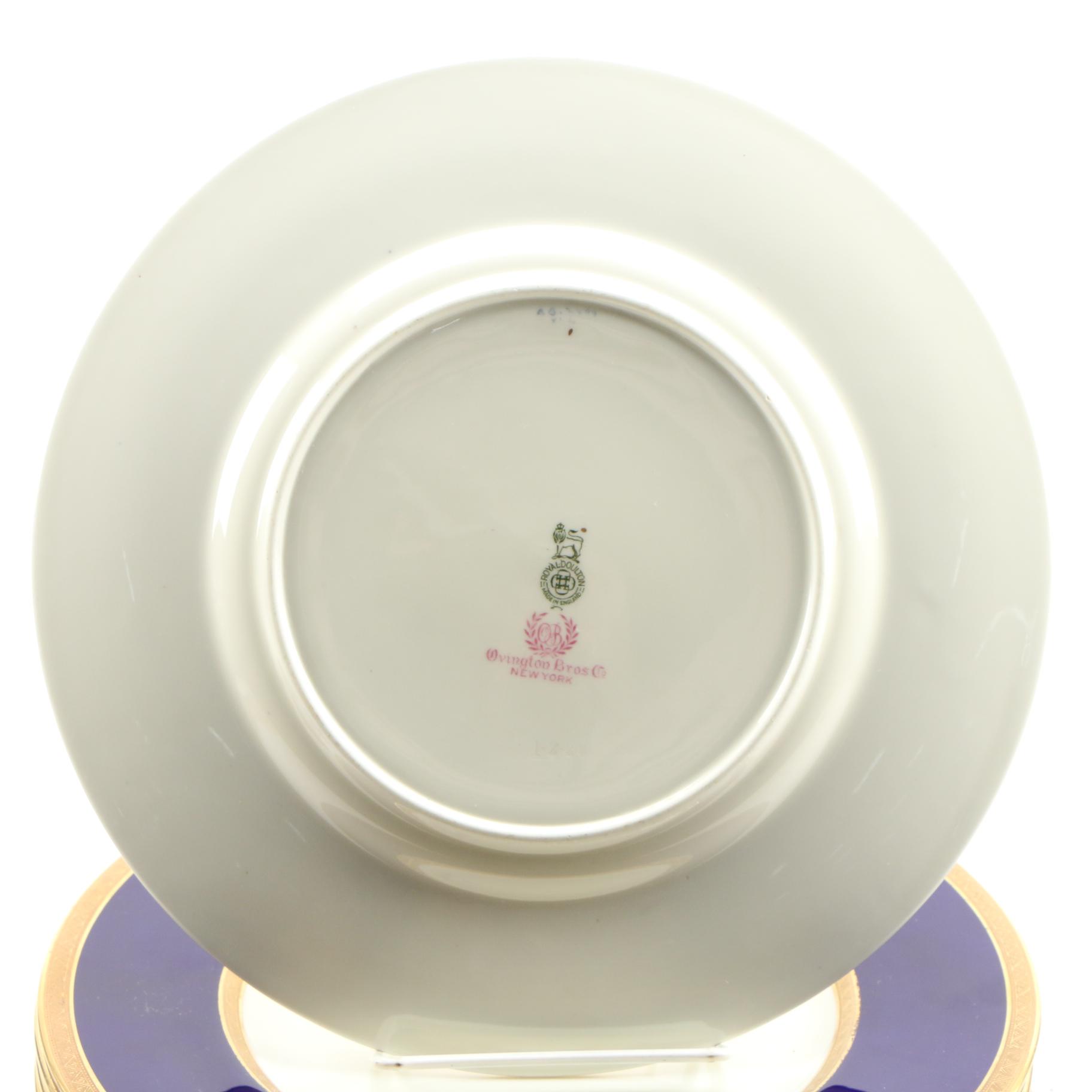Royal Doulton for Ovington Bros. Co. Cobalt and Gilt Porcelain Dinner Plates