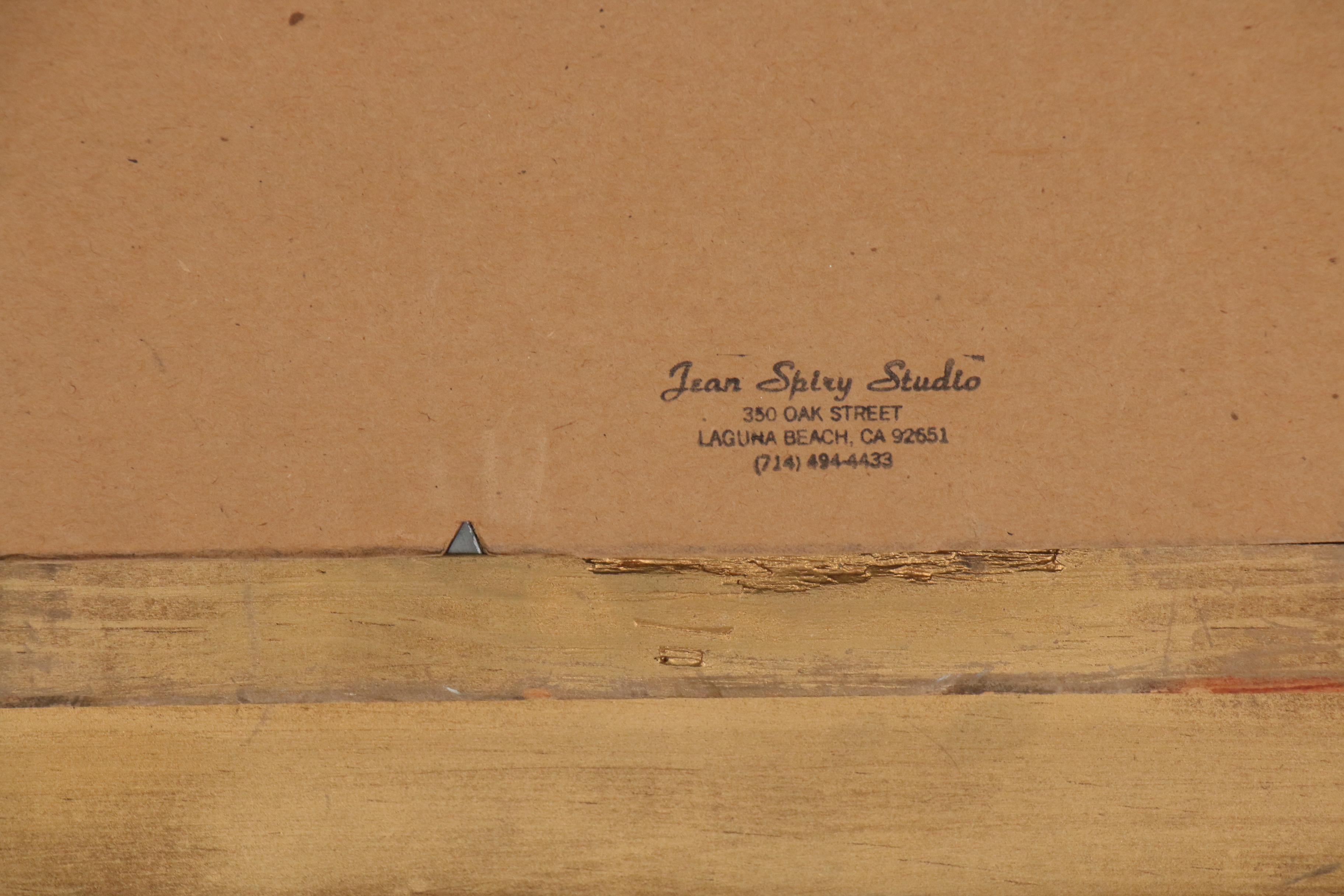 Jean Spiry Folk Style Oil Painting of Horse Drawn Carriages Approaching Church