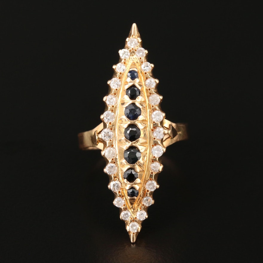 18K Yellow Gold Sapphire and Diamond Pointer Ring