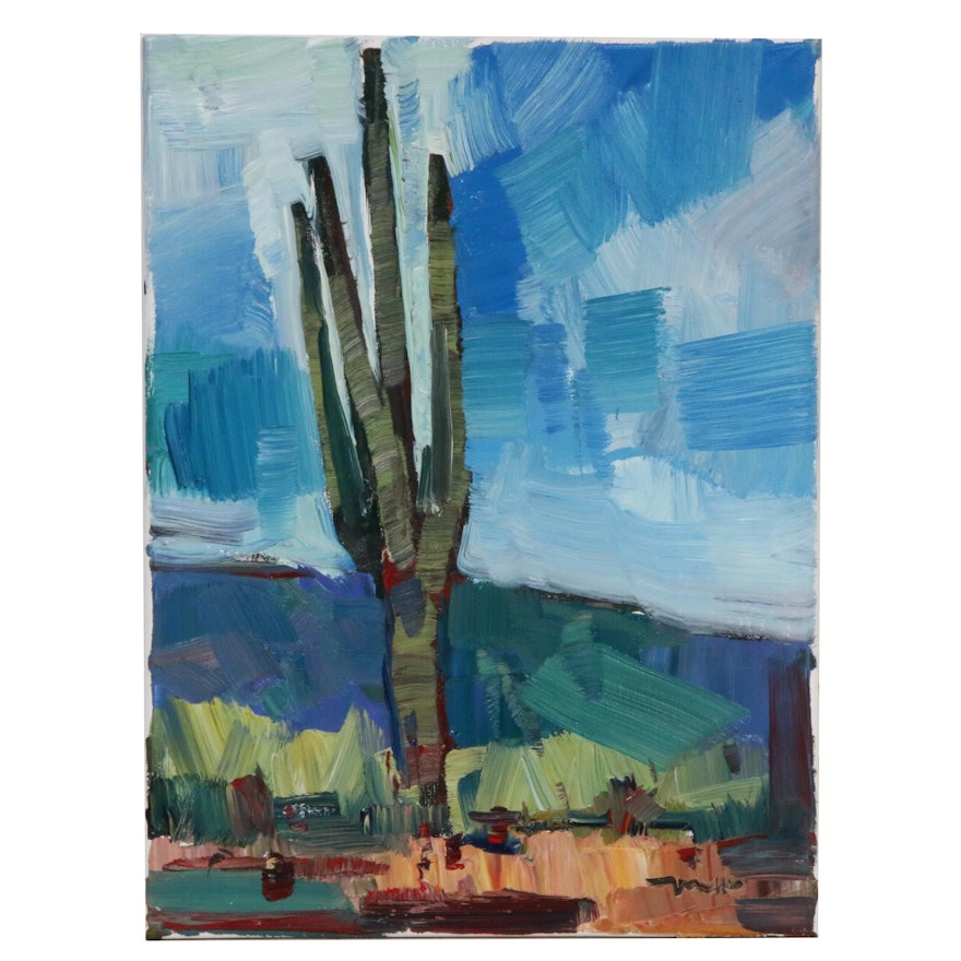 Jose Trujillo Landscape Oil Painting "Saguaro"