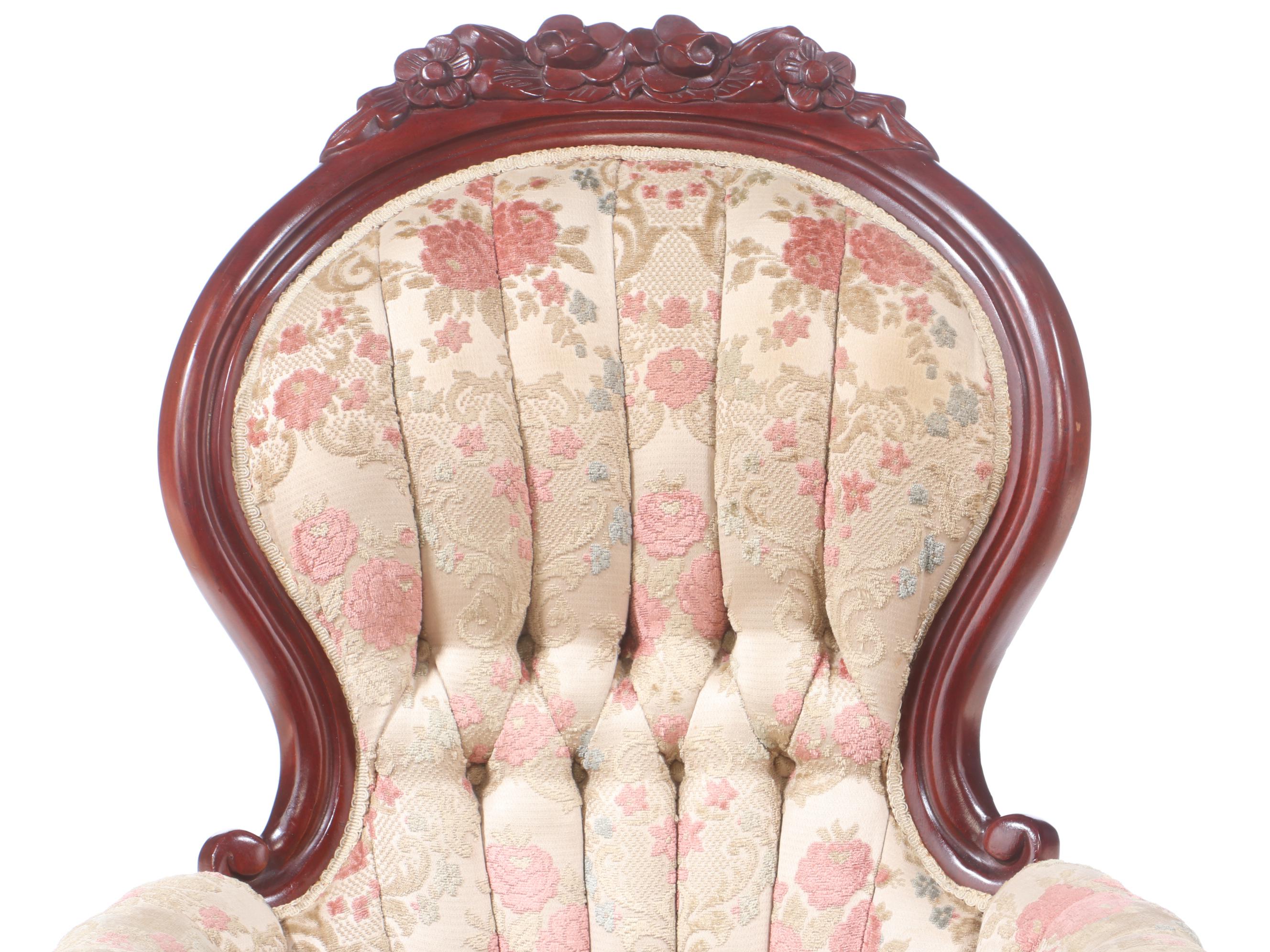 Two Carlton McLendon Furniture Co. Victorian Style Carved Mahogany Parlor Chairs