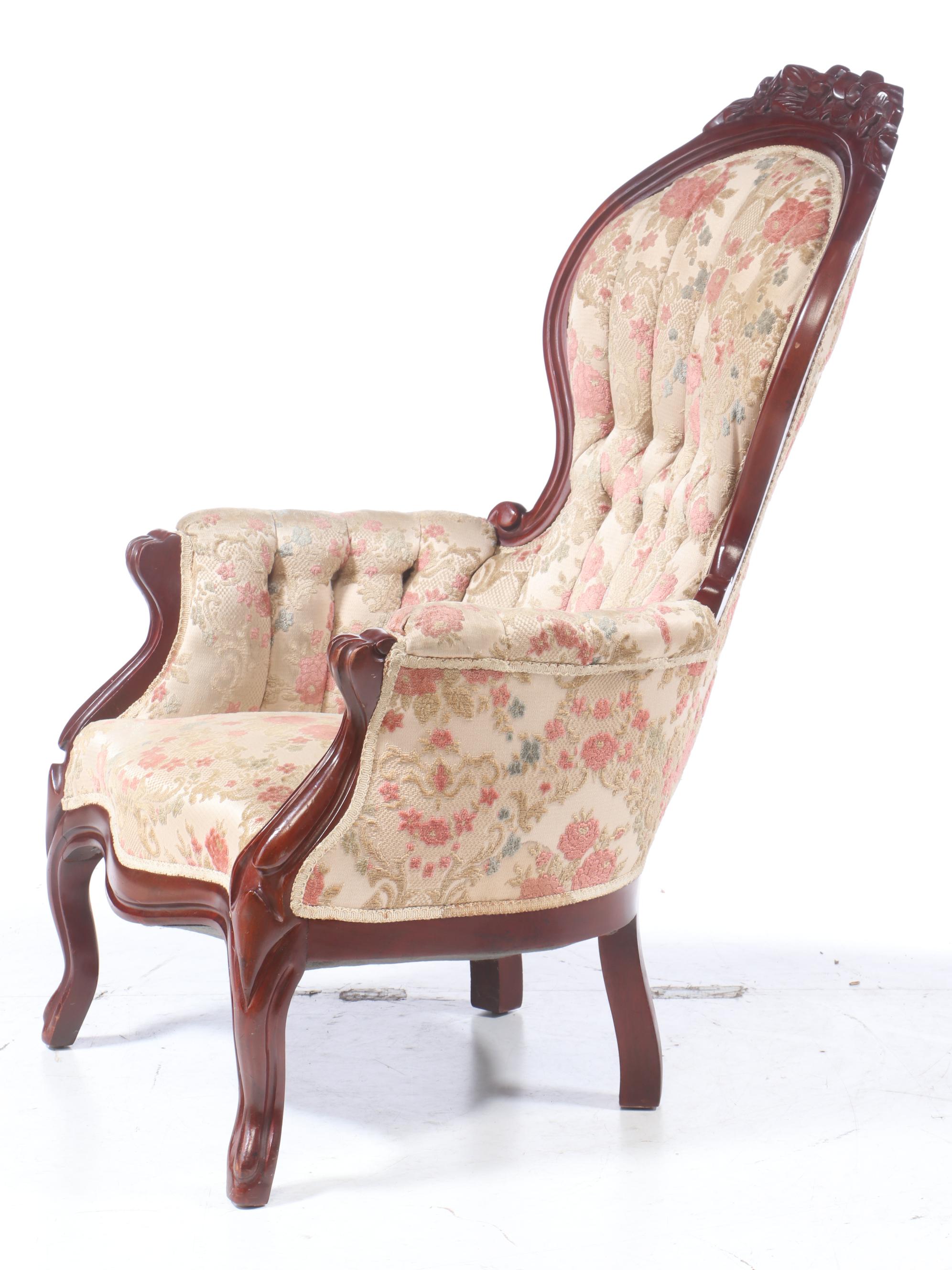 Two Carlton McLendon Furniture Co. Victorian Style Carved Mahogany Parlor Chairs