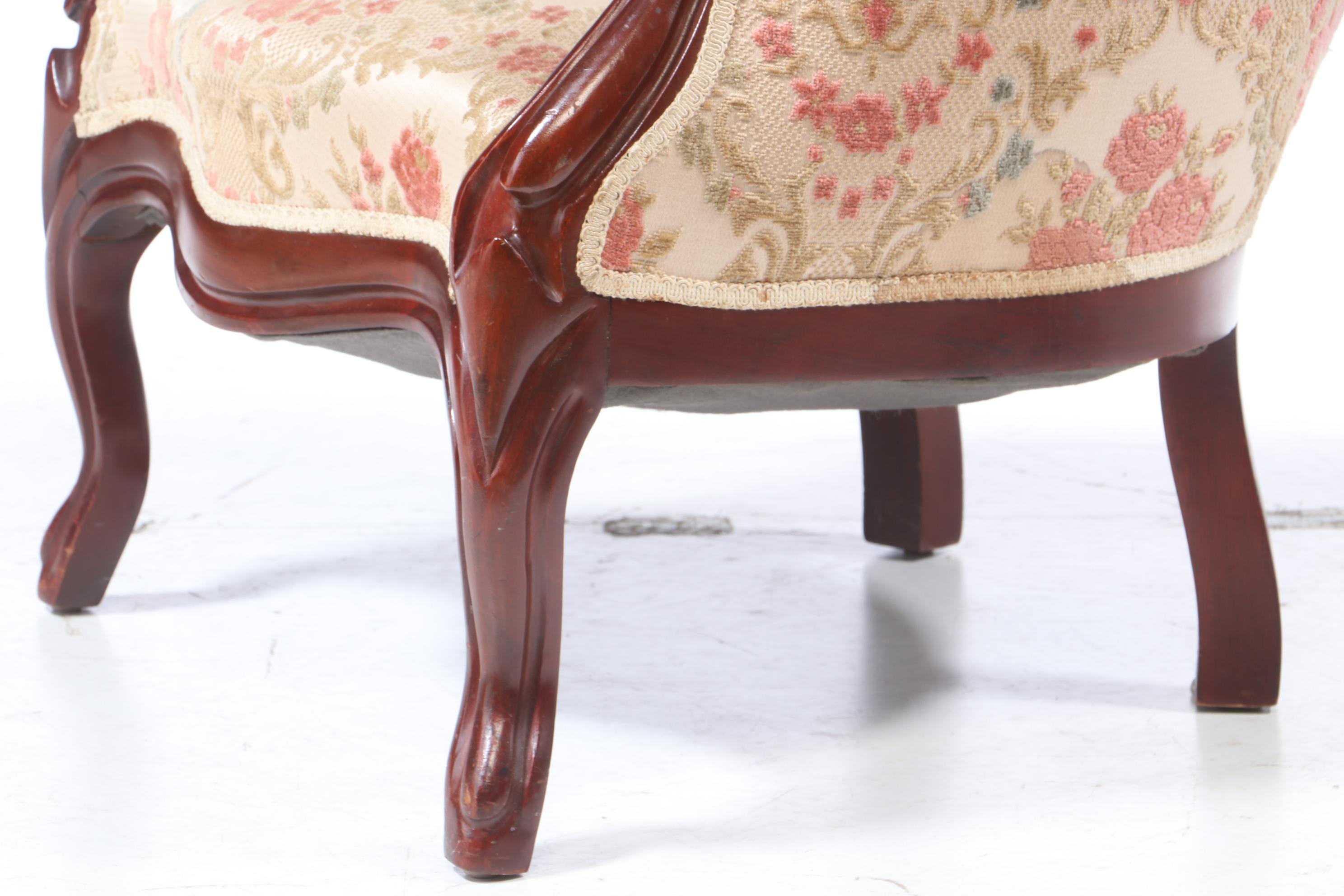 Two Carlton McLendon Furniture Co. Victorian Style Carved Mahogany Parlor Chairs