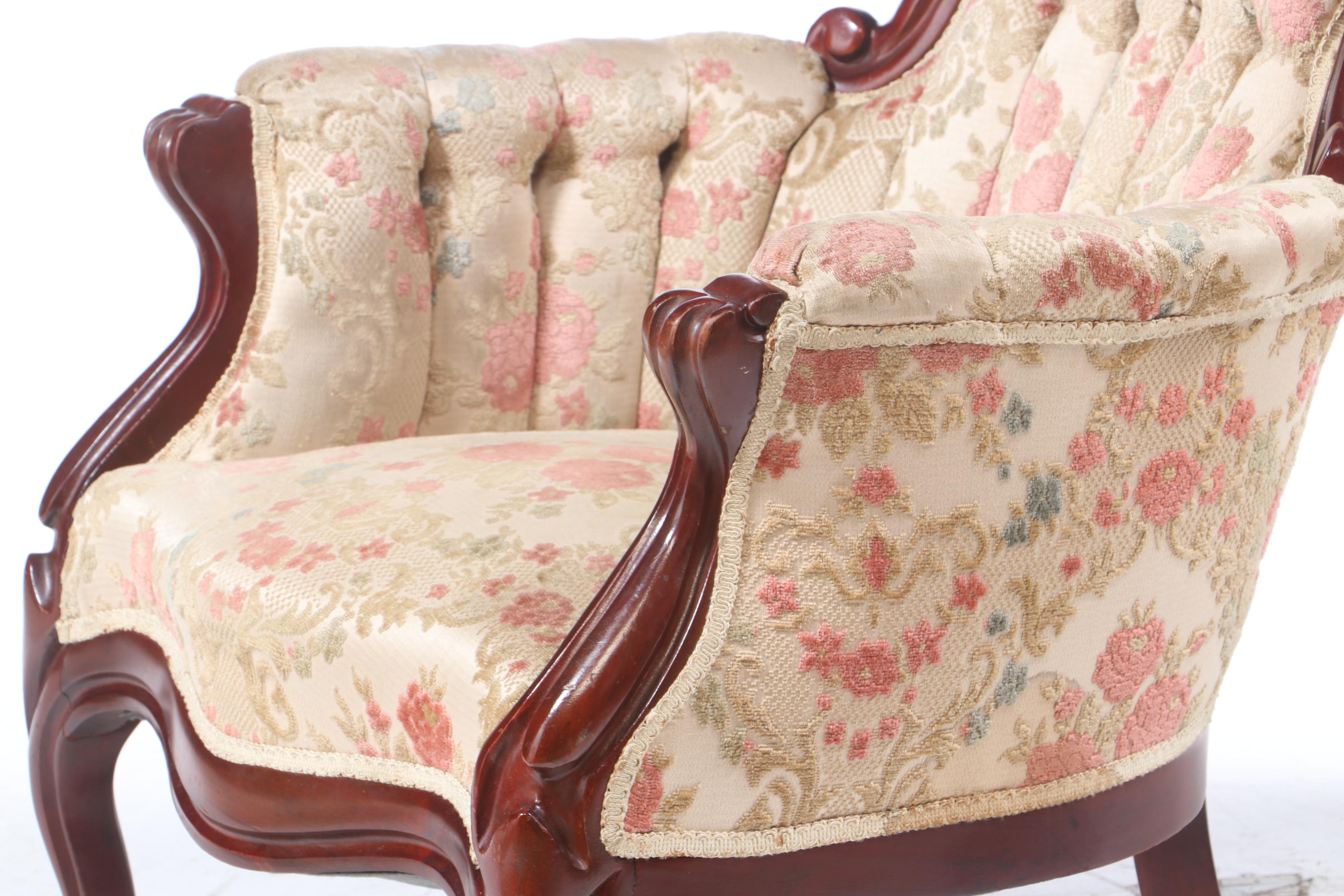 Two Carlton McLendon Furniture Co. Victorian Style Carved Mahogany Parlor Chairs