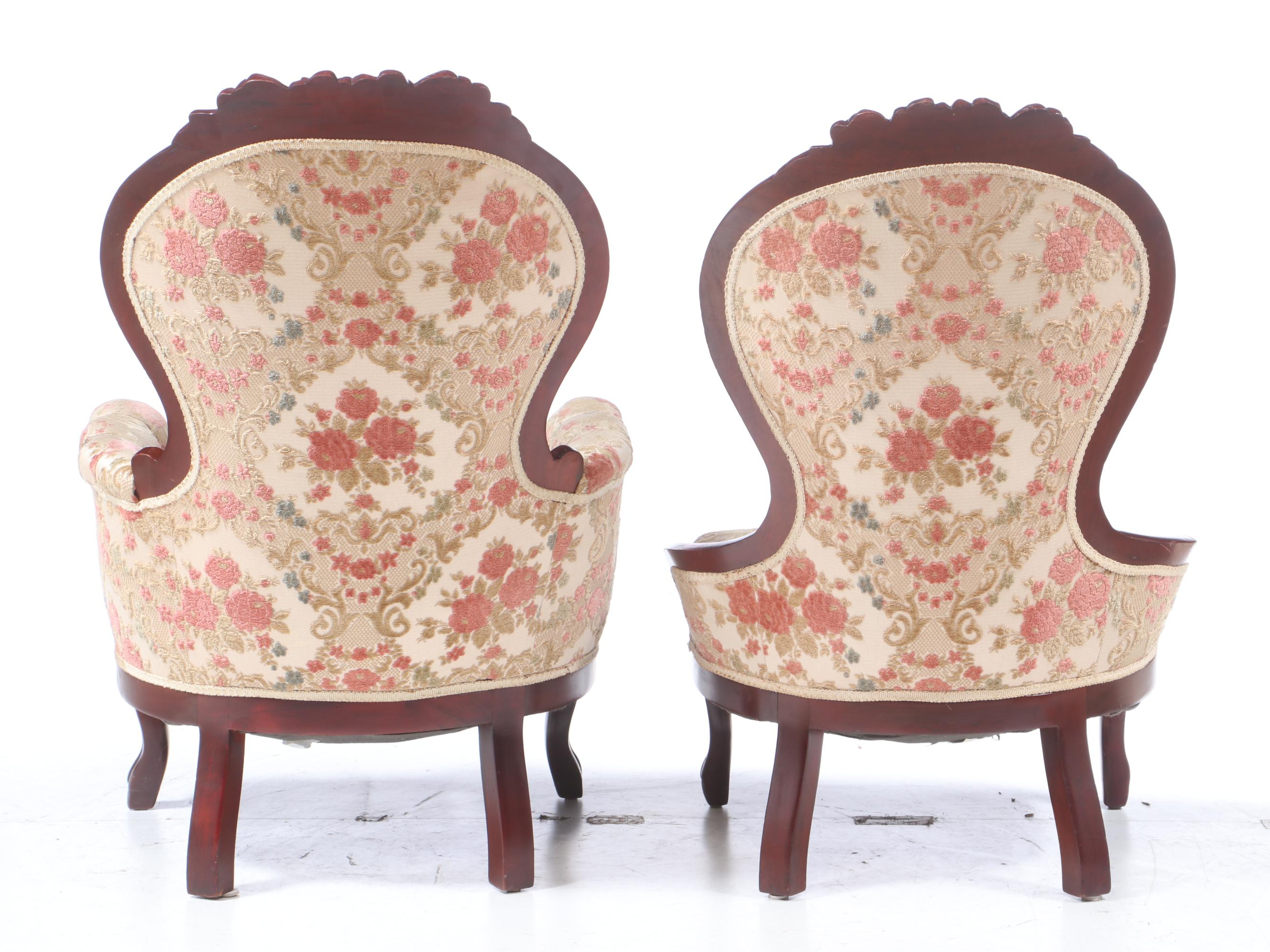 Two Carlton McLendon Furniture Co. Victorian Style Carved Mahogany Parlor Chairs