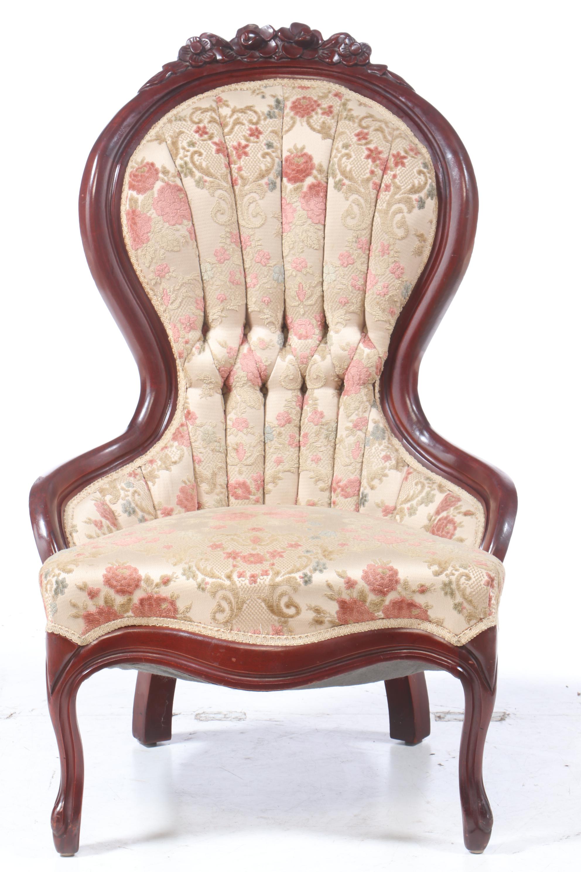 Two Carlton McLendon Furniture Co. Victorian Style Carved Mahogany Parlor Chairs