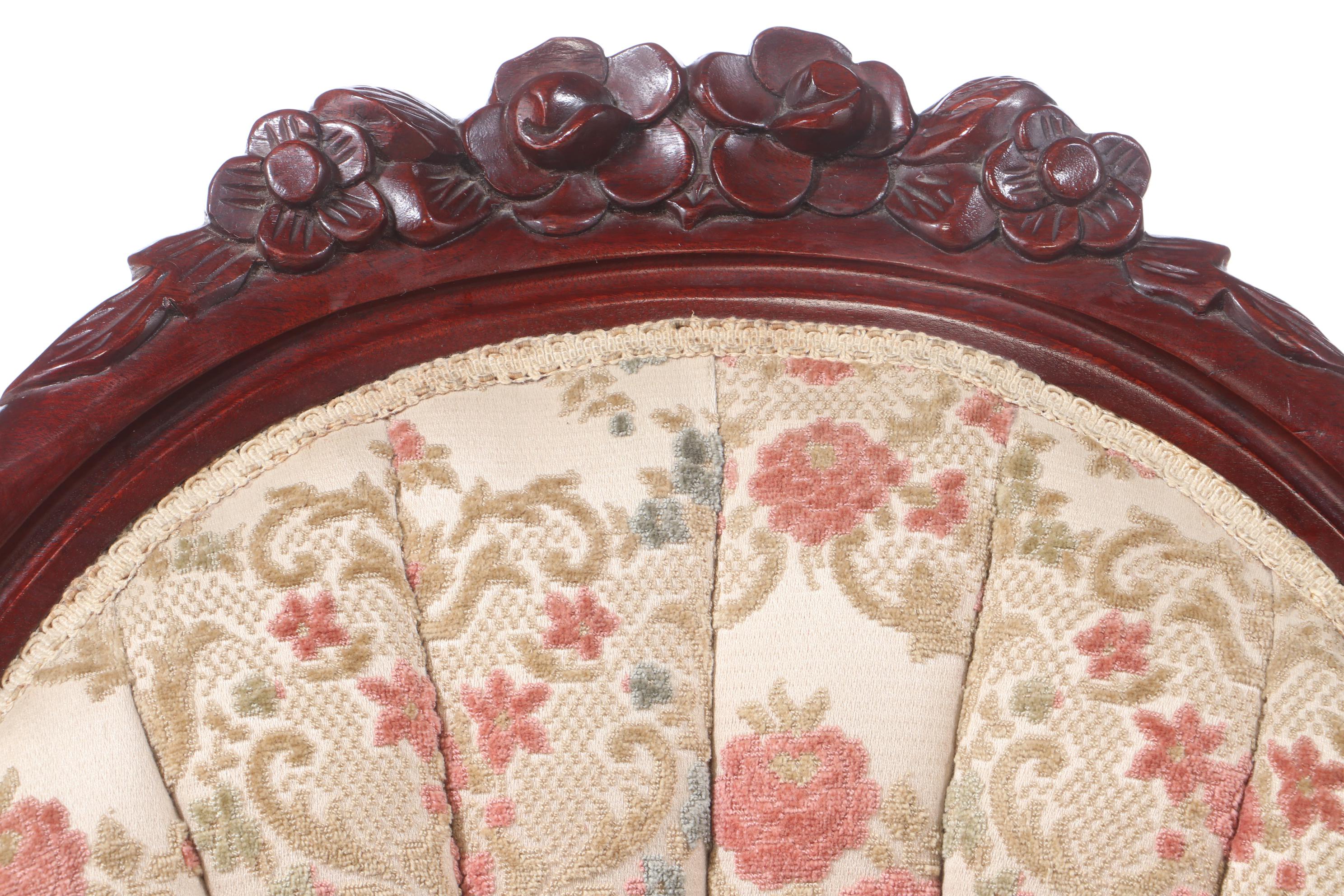 Two Carlton McLendon Furniture Co. Victorian Style Carved Mahogany Parlor Chairs