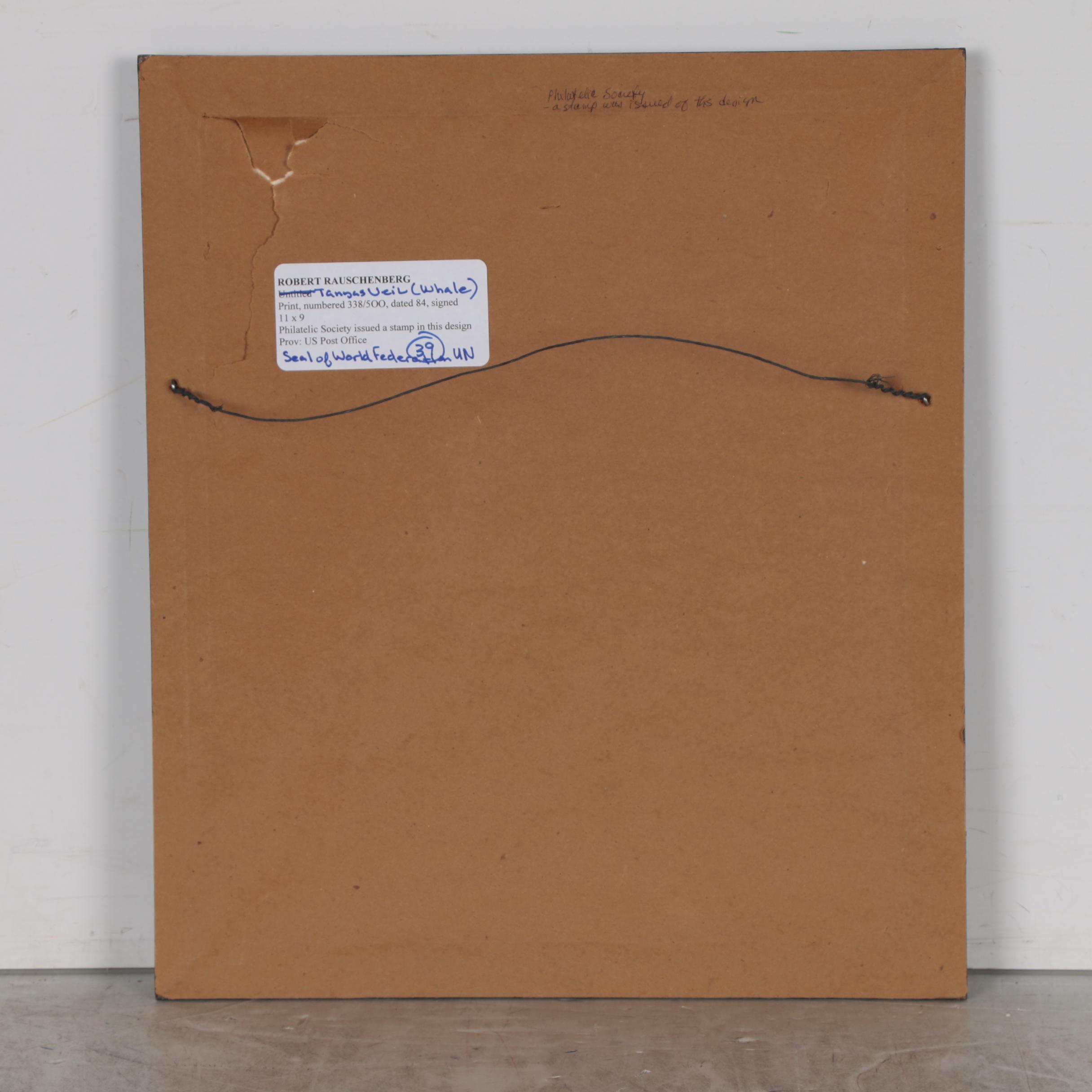 Robert Rauschenberg Offset Lithograph "Tanya's Veil (Whale)"