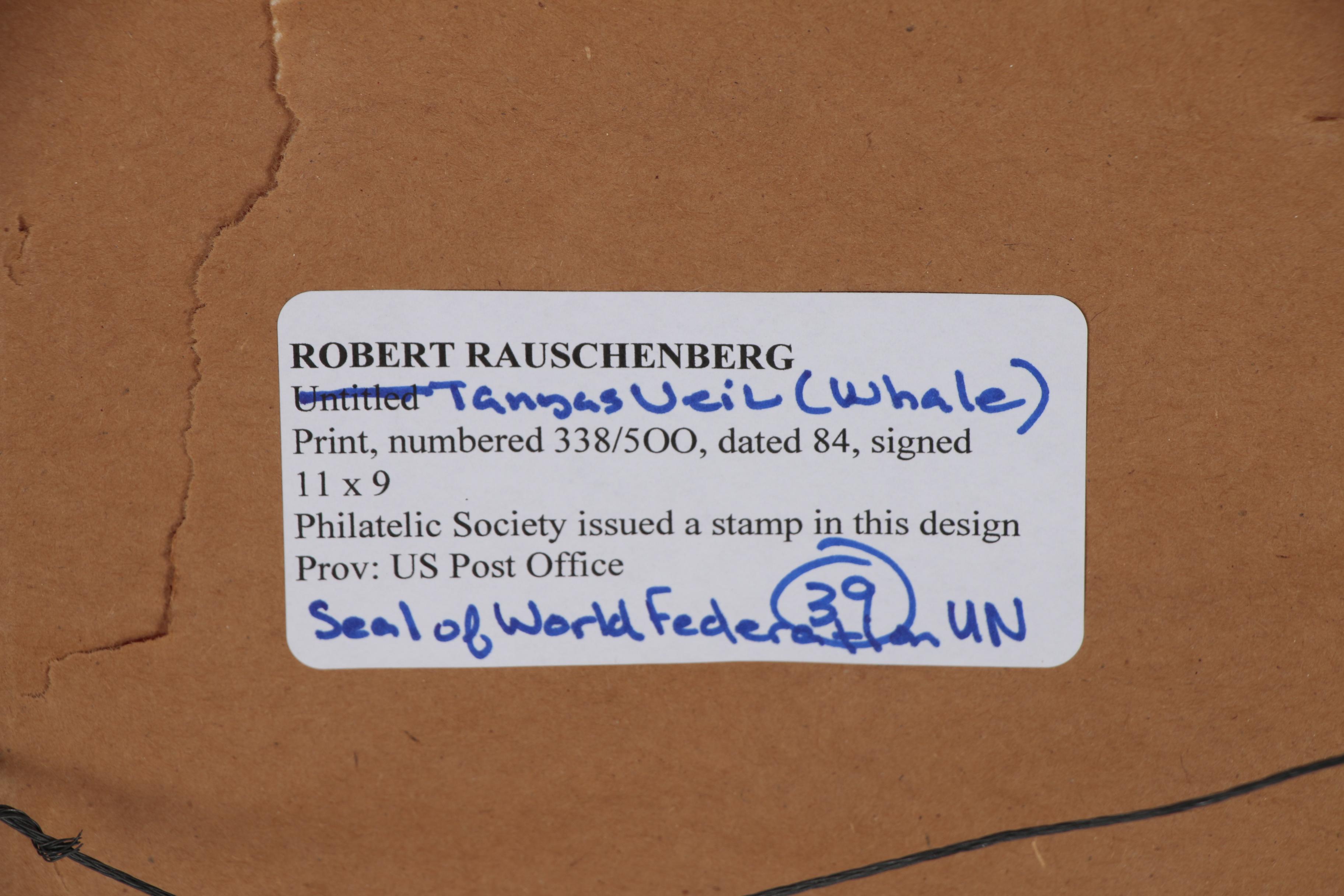 Robert Rauschenberg Offset Lithograph "Tanya's Veil (Whale)"