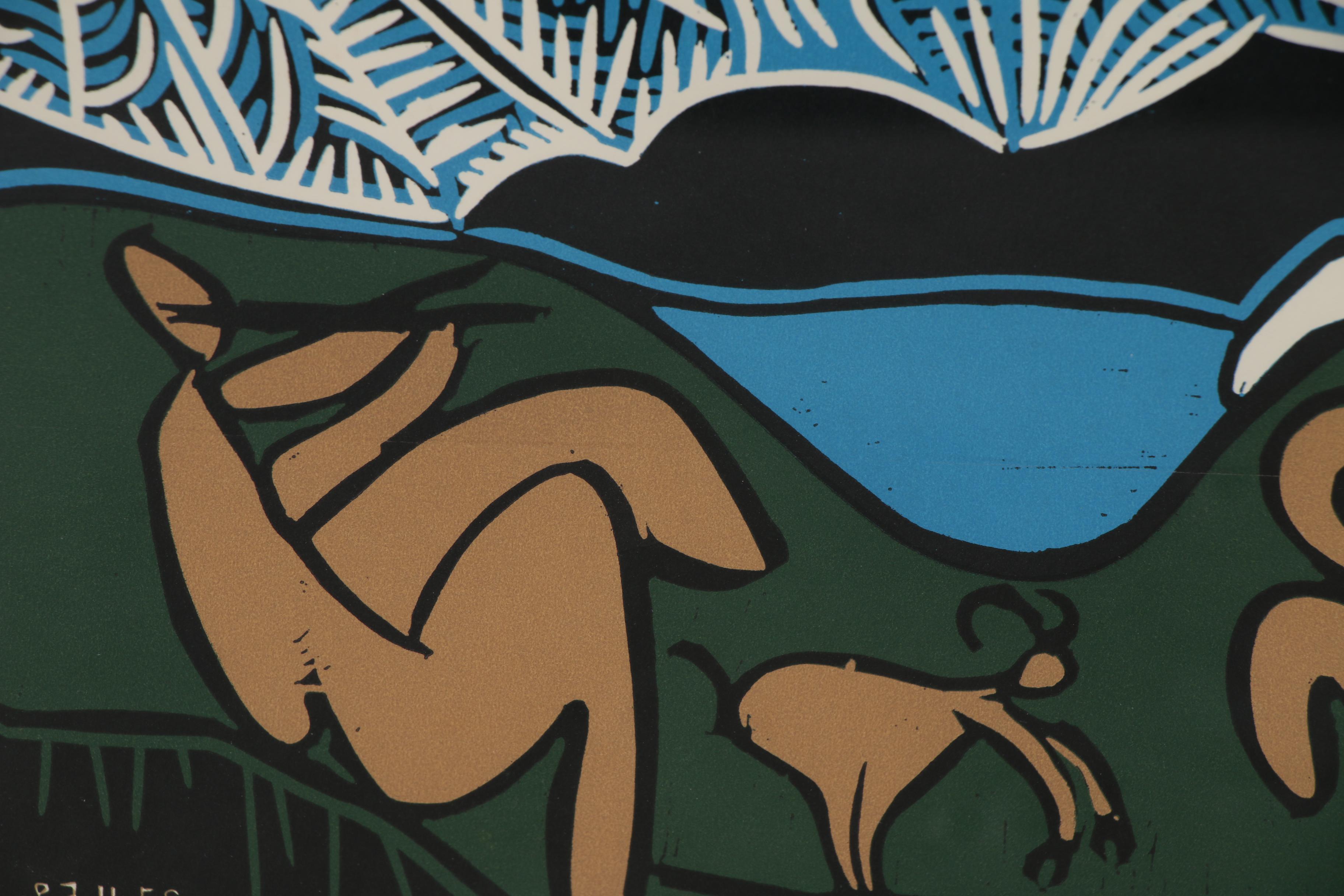 Pablo Picasso Color Linoleum Cut "Bacchanale"