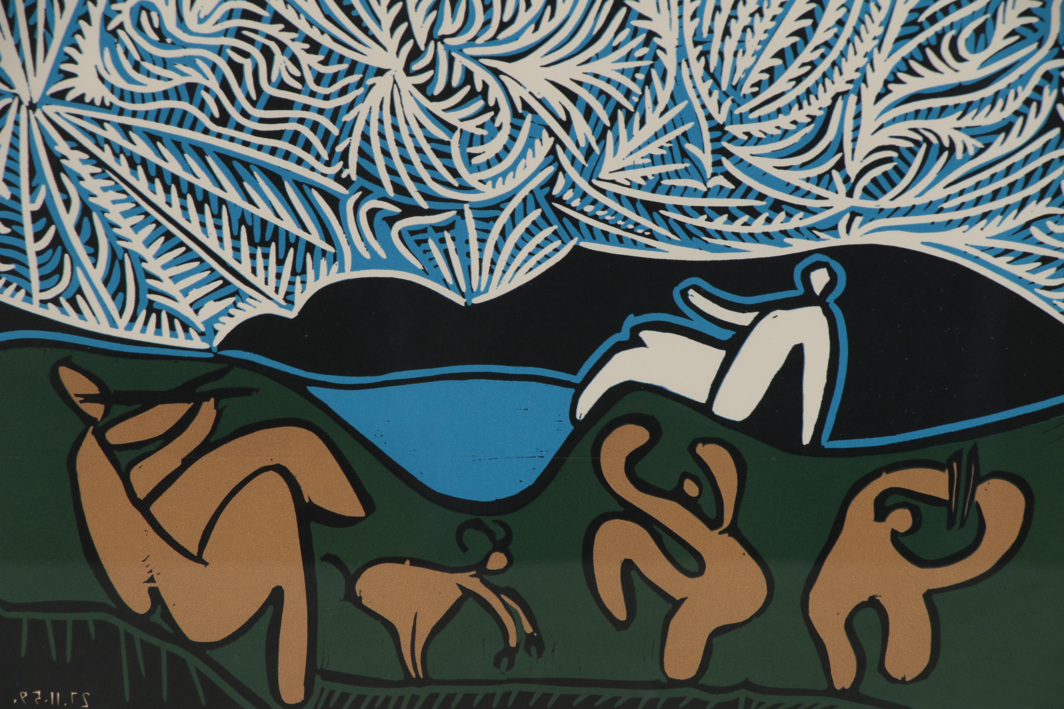 Pablo Picasso Color Linoleum Cut "Bacchanale"