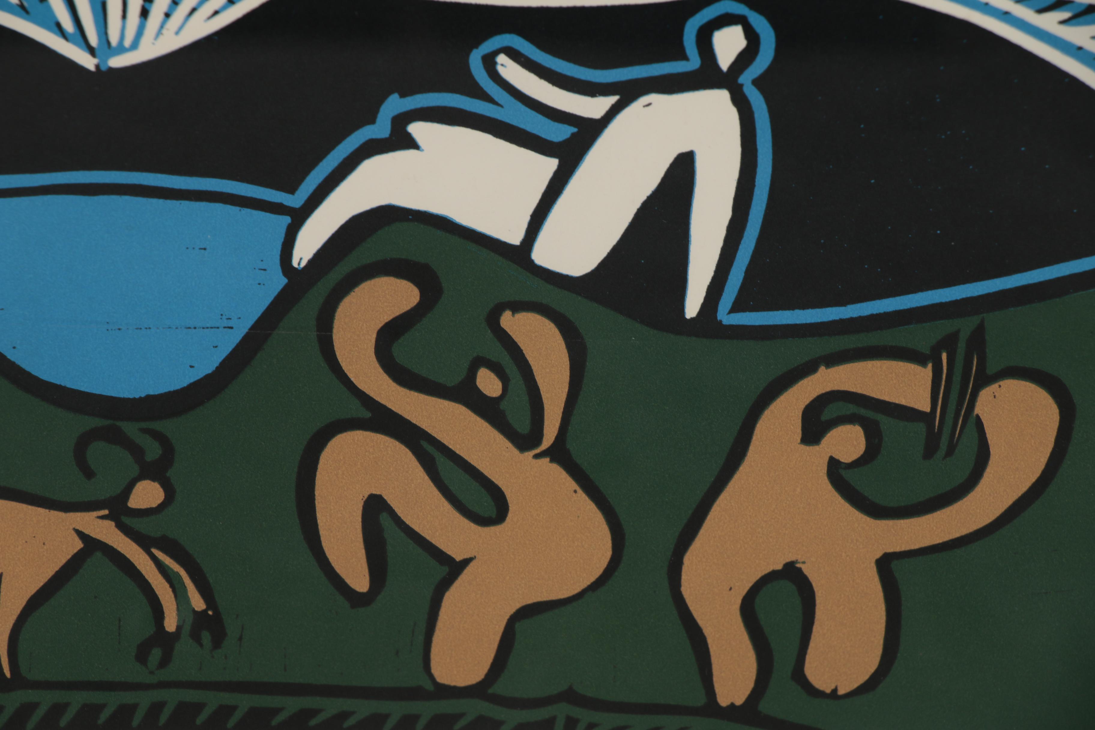 Pablo Picasso Color Linoleum Cut "Bacchanale"