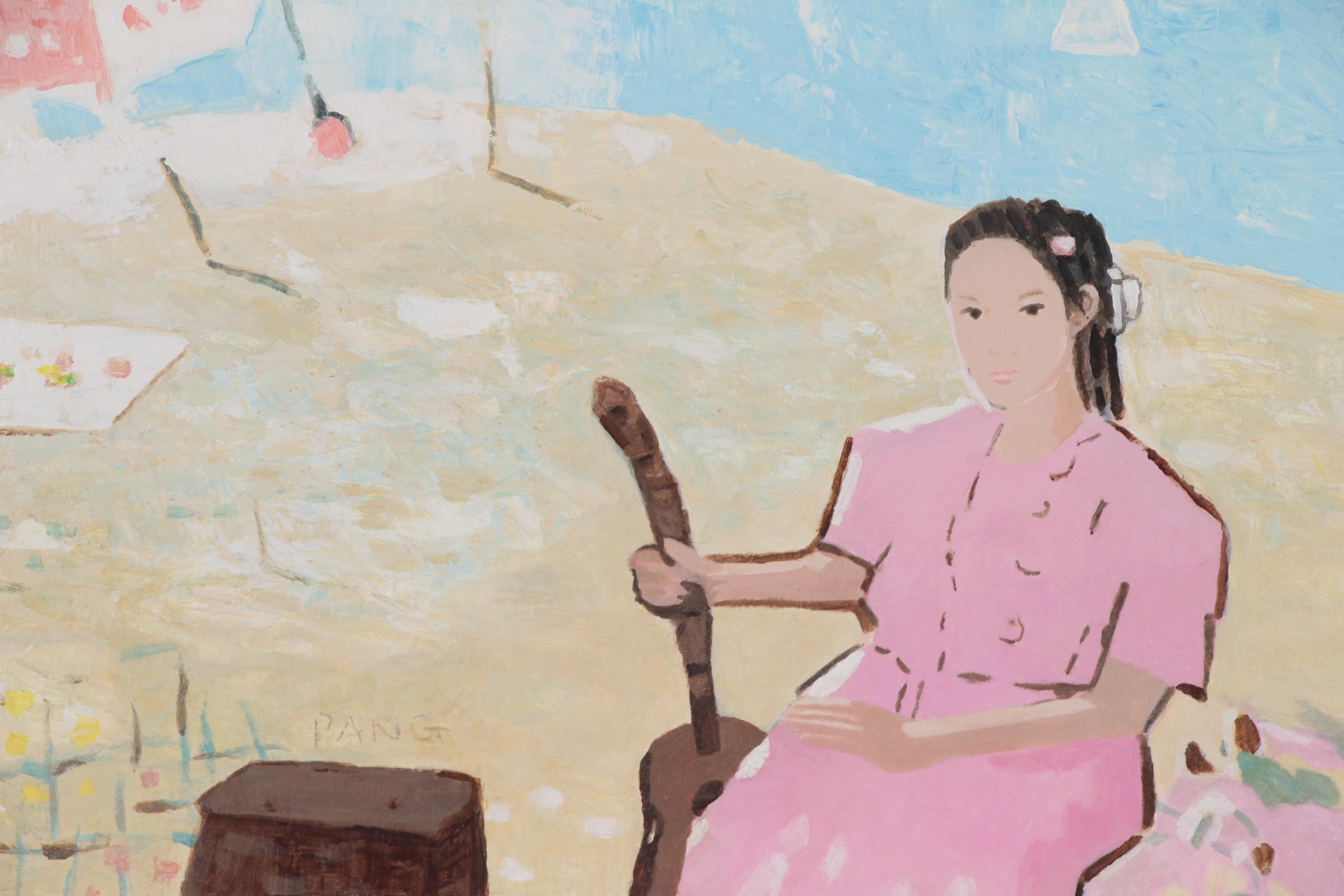 Jen Pang Oil Painting "Pink Girl on Beach"