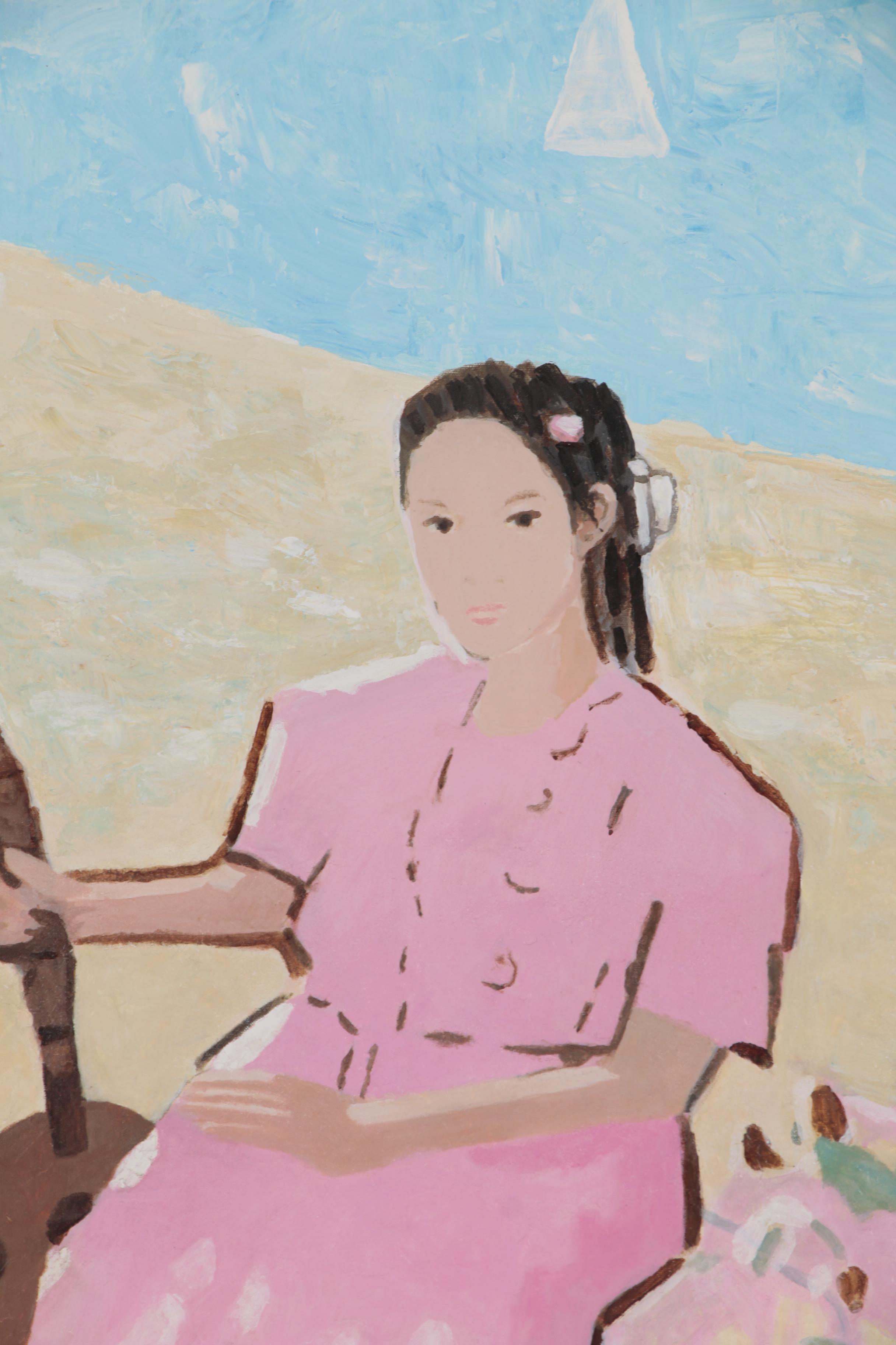 Jen Pang Oil Painting "Pink Girl on Beach"