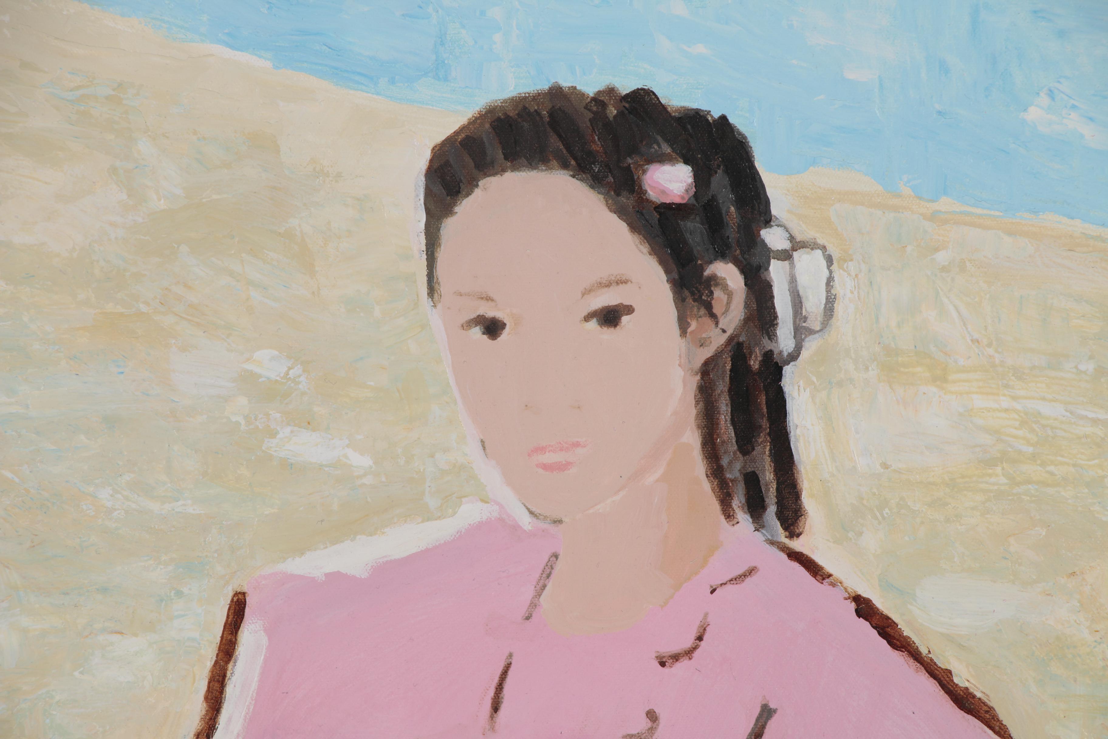 Jen Pang Oil Painting "Pink Girl on Beach"