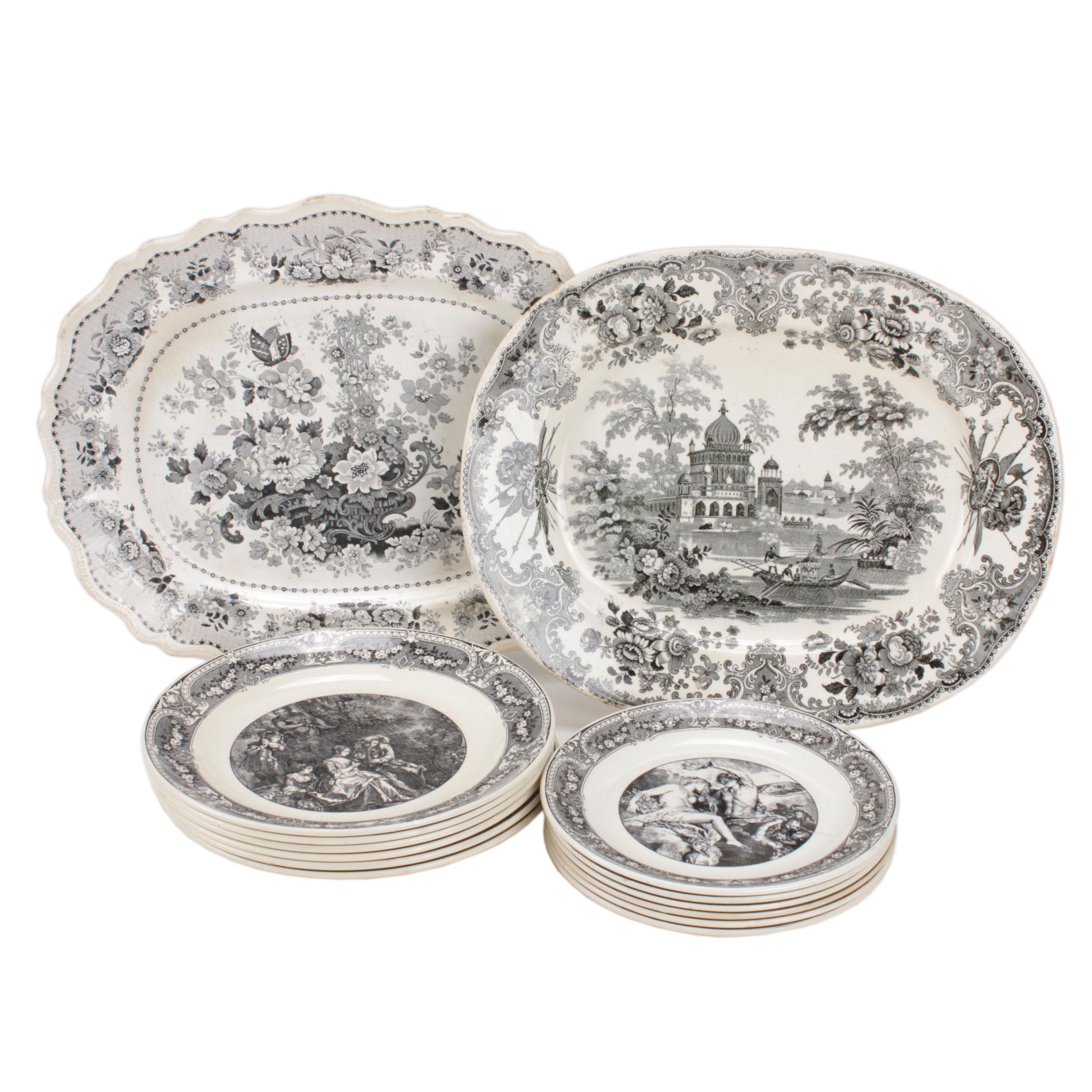 Regence U & Cie Sarreguemines Black and White Transferware