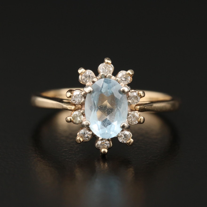 14K Yellow Gold Aquamarine and Diamond Ring