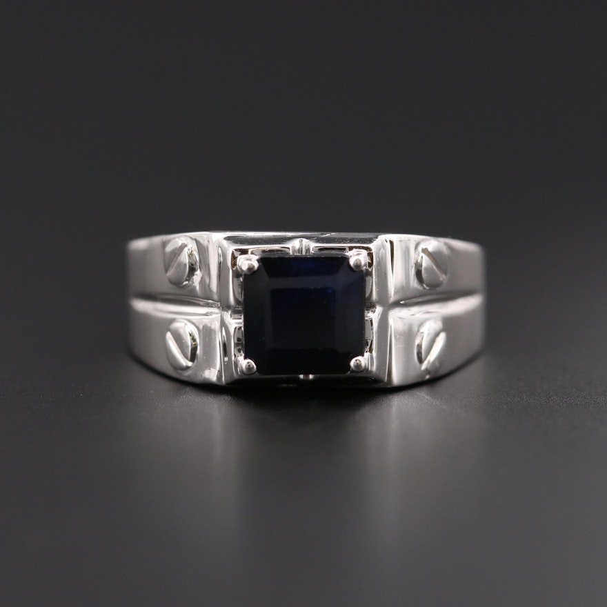 18K White Gold Blue Sapphire Ring