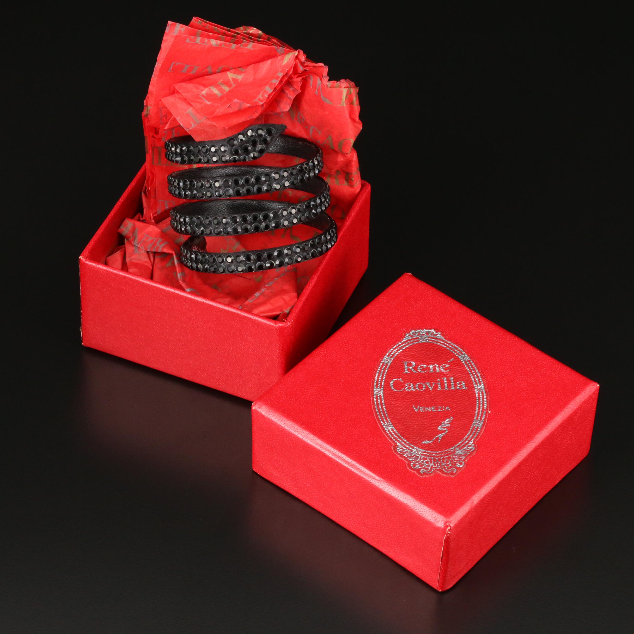René Caovilla Crystal Rhinestone Snake Bracelet with Susan Lucci Signed Box