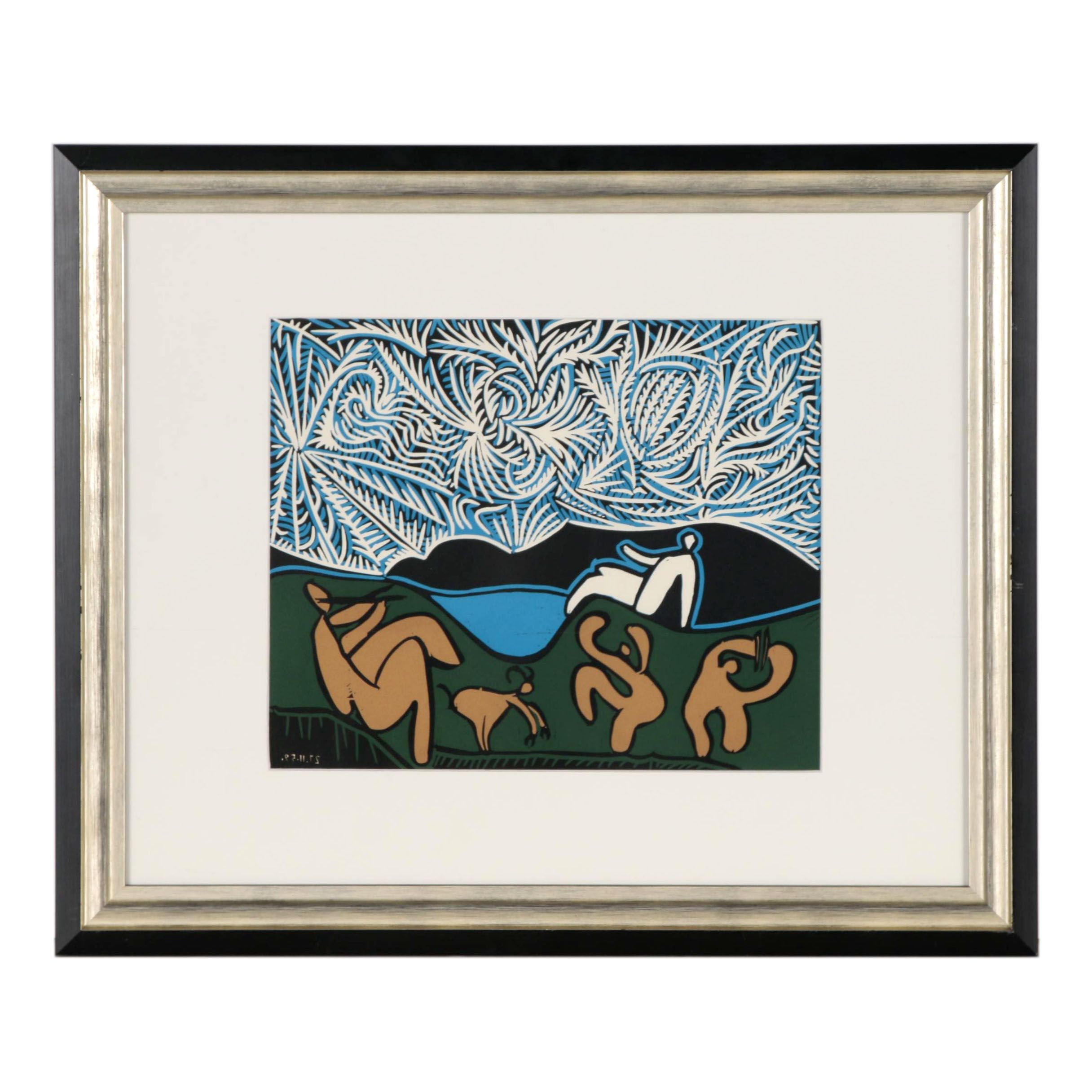 Pablo Picasso Color Linoleum Cut "Bacchanale"