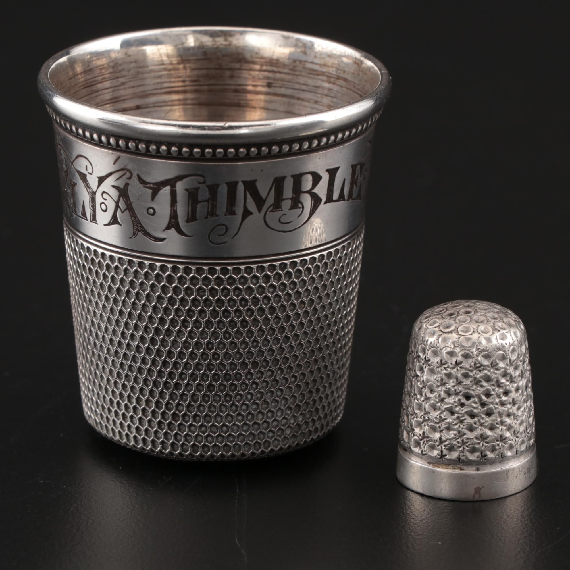 Sterling "Only A Thimble Full" Jigger with James Swann Sterling Thimble