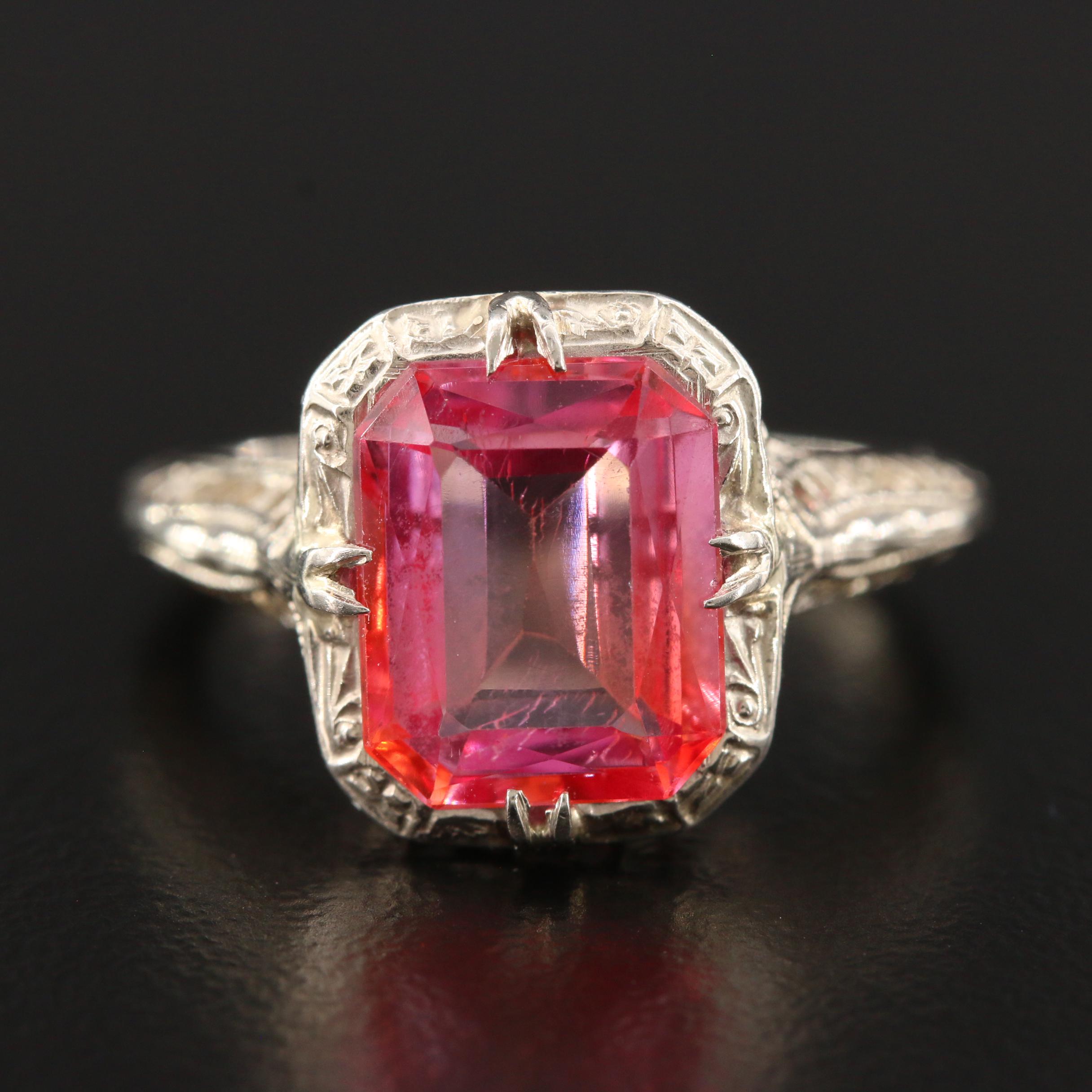 Vintage 14K White Gold Fancy Sapphire Filigree Ring